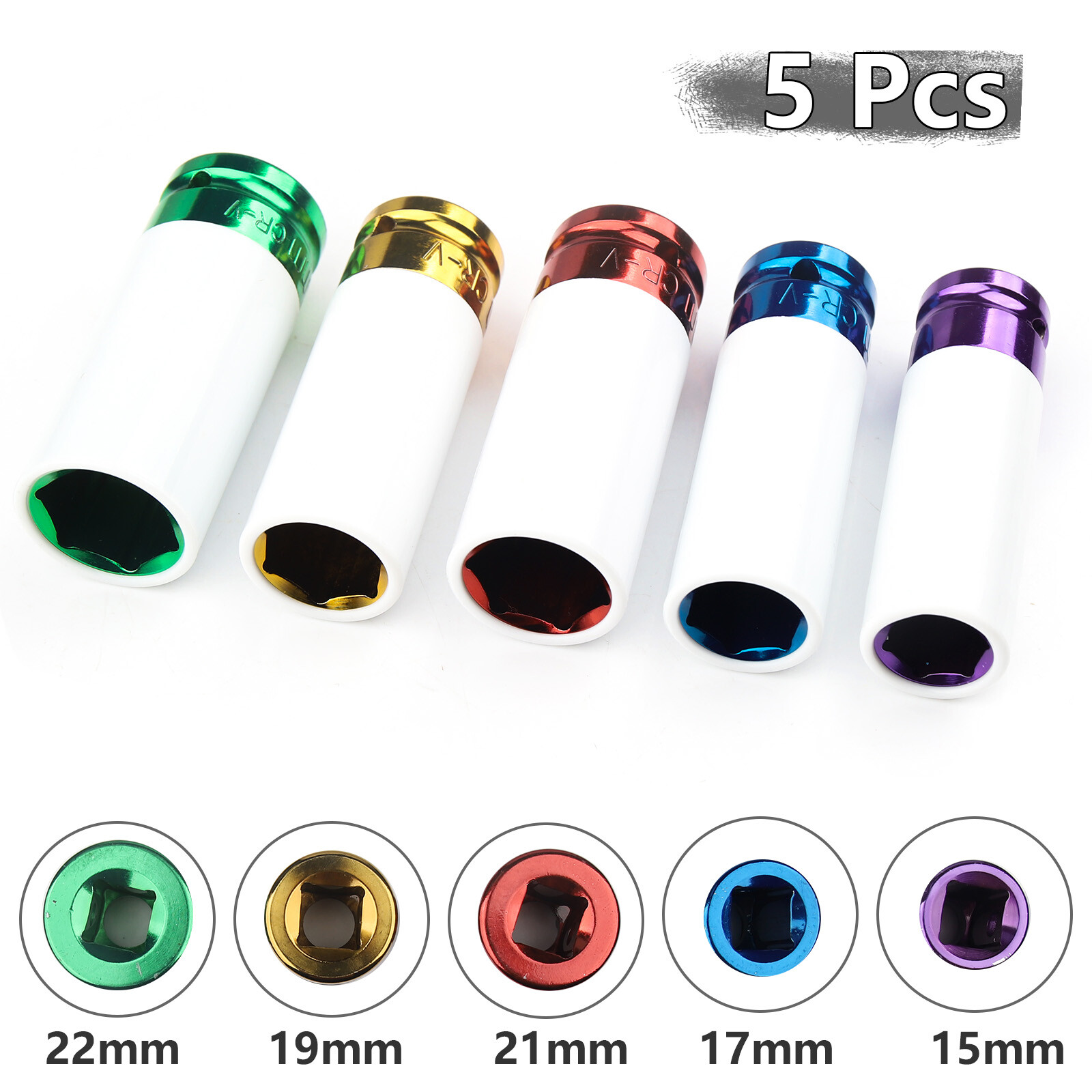 5PC Impact Drive Lug Nut Socket 1/2” Thin Wall Wheel Rim Protector Set 15-22mm