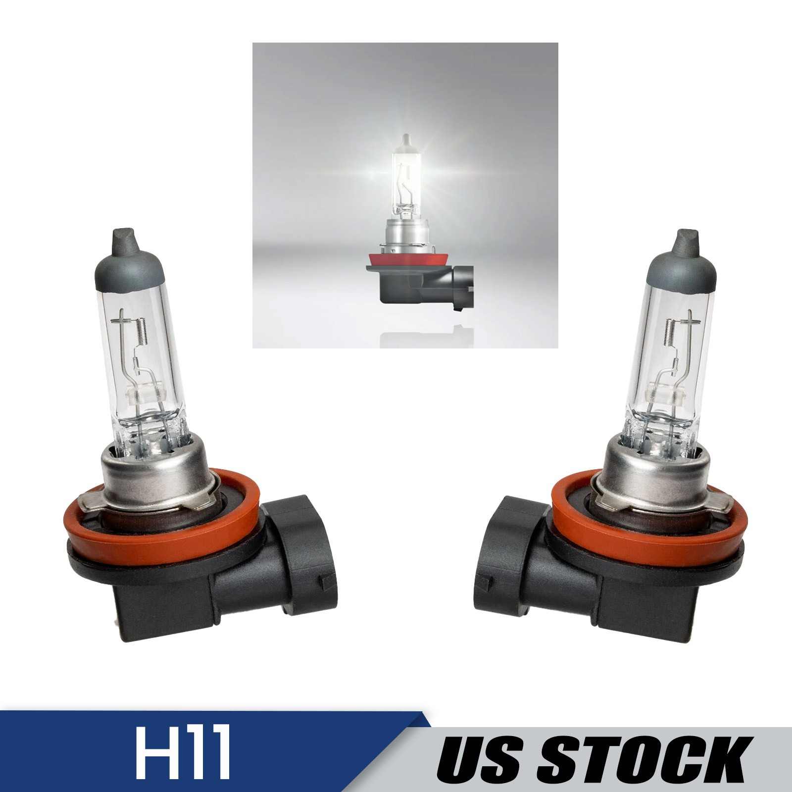 H11 Halogen Headlight Light Bulbs 2Pcs 55W 12V Auto Low-Beam Driving Light 6500K