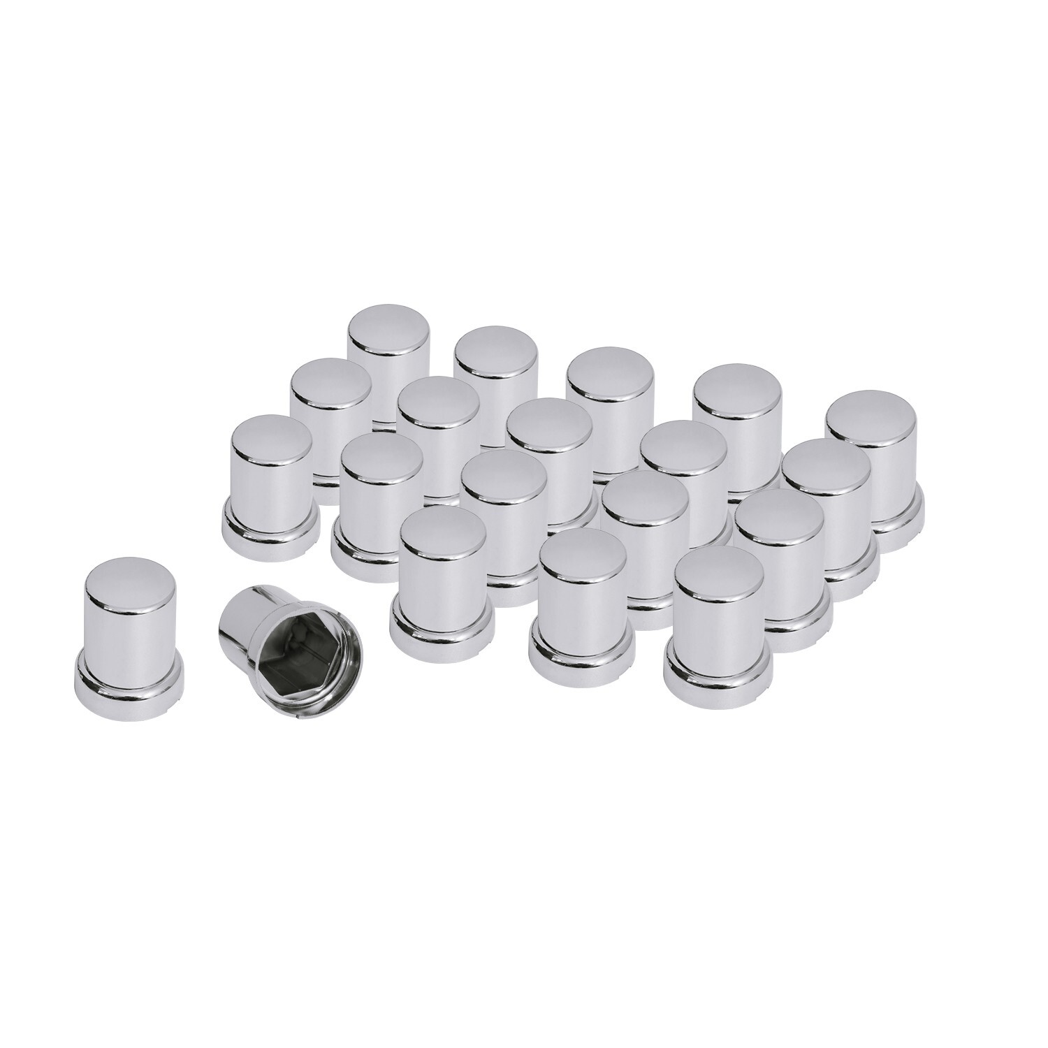 20pcs 33mm × 2-3/8″ Chrome ABS Plastic Tube Push-On Flanged Lug Nut Cover Caps