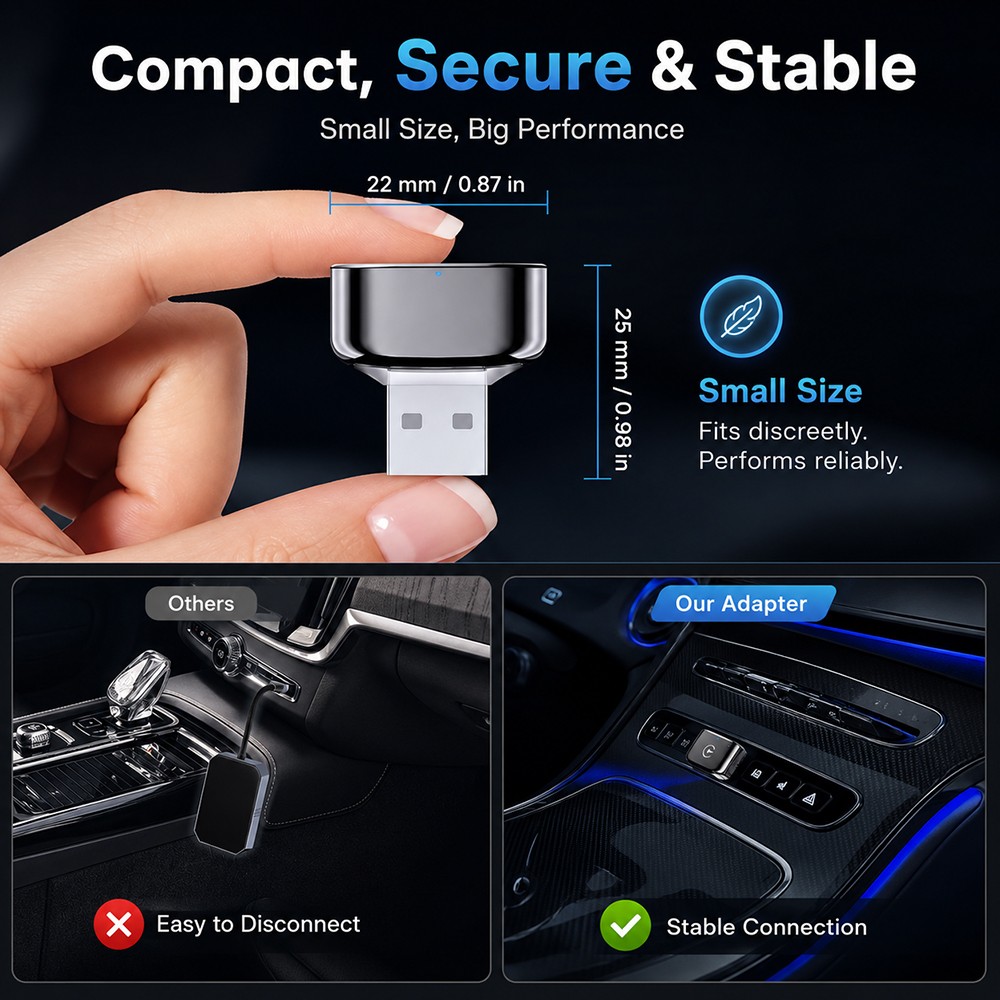 2-in-1 Wired to Wireless CarPlay & Android Auto Adapter USB Dongle Plug & Play