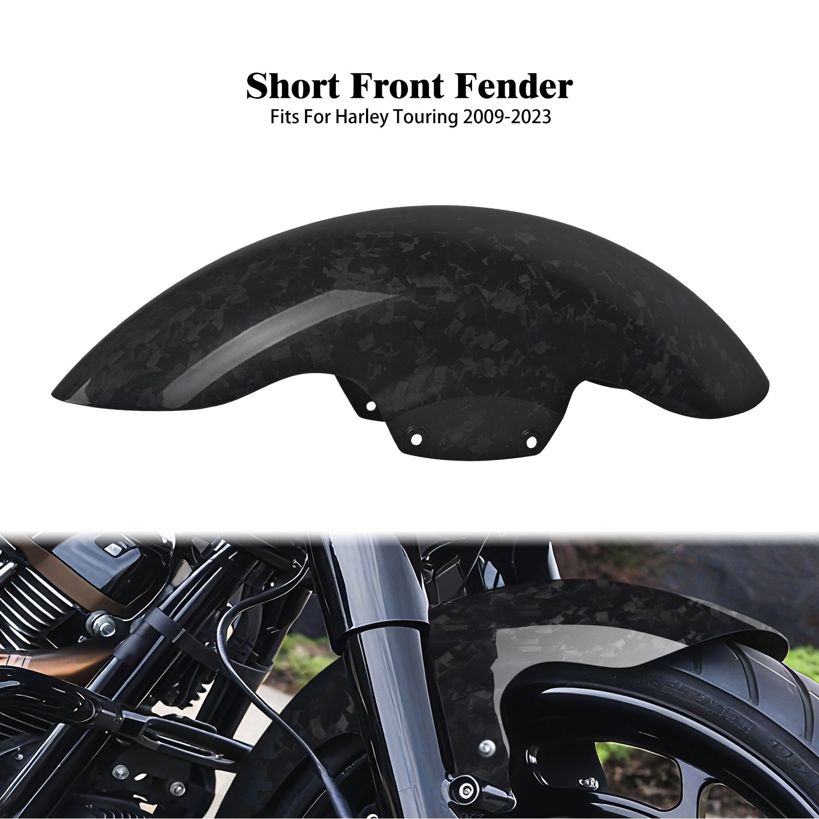 Forged Carbon Fiber Front Short Fender For Harley Touring Street Glide 2009-2023