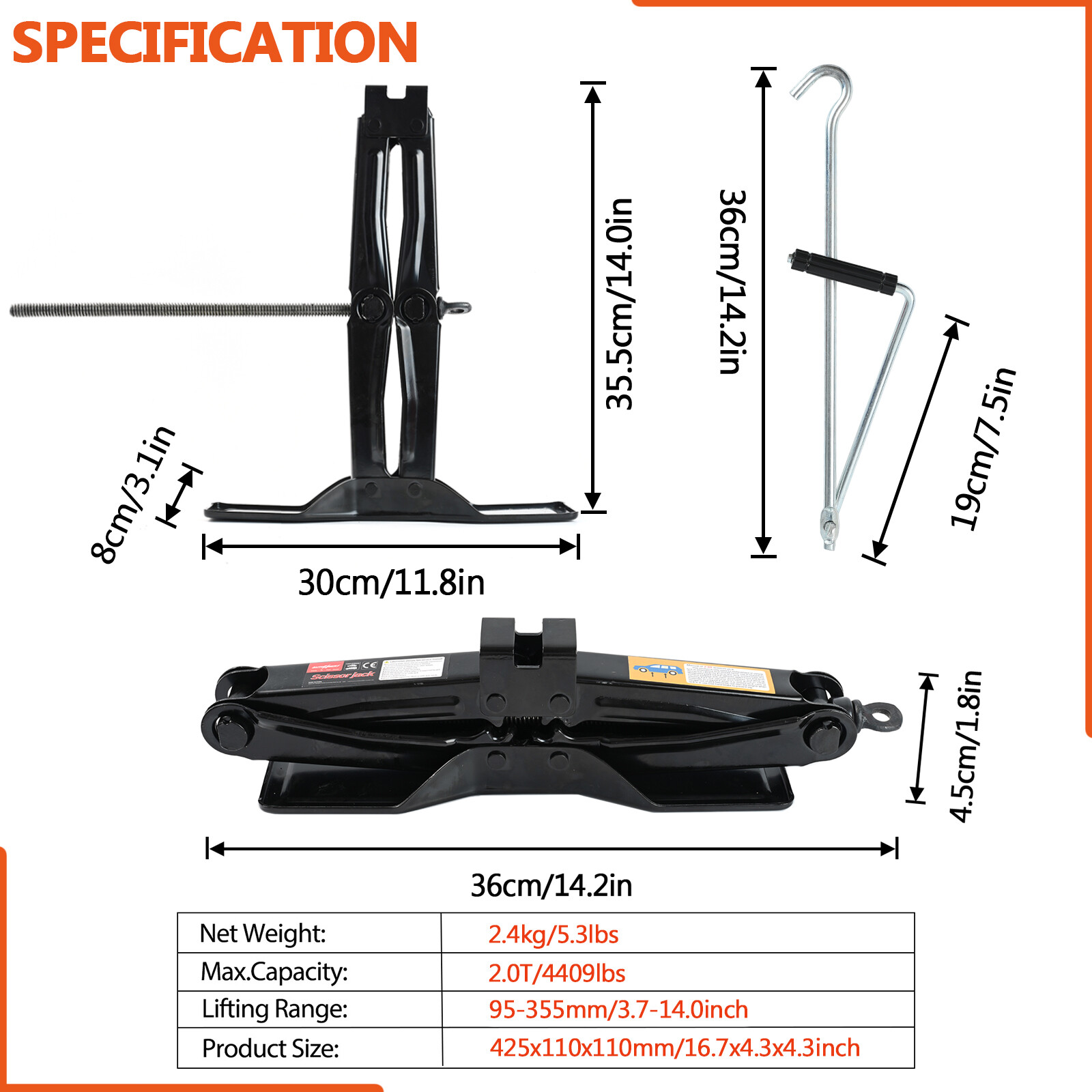 Steel Scissor Lift Jack Wide Stand Car Kit, 2 Ton 4000 lbs Storage Bag Truck