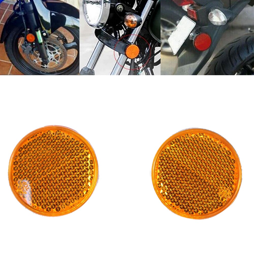 Pair of Round Universal Bolt On Screw On Yellow Reflectors for Motorcycle Bikes