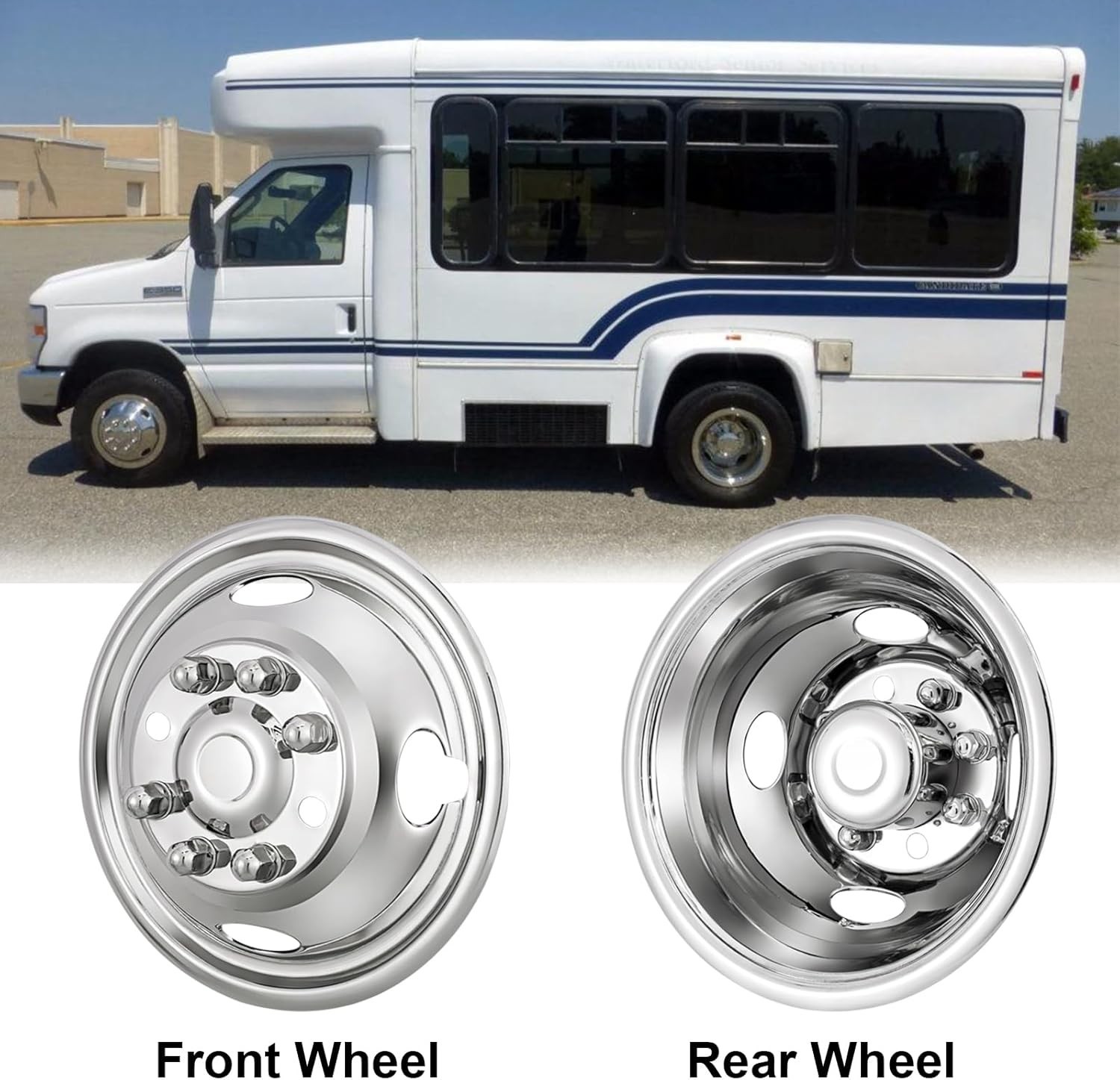 For 2008-2025 Ford E350 E450 16” Polished Stainless Steel Dual Wheel Simulators