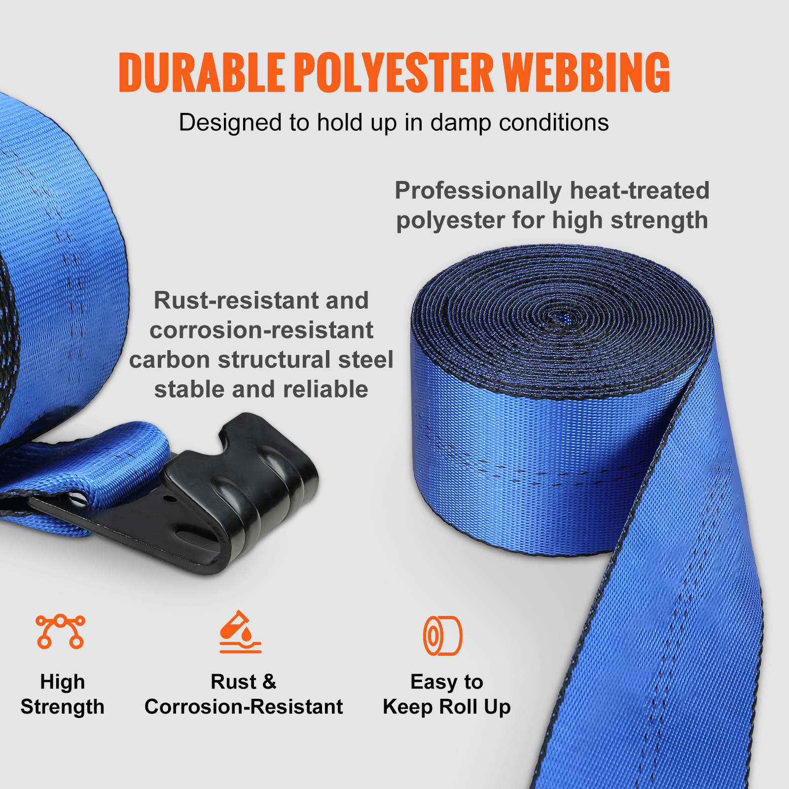 10 Pack Truck Straps 4″ x 30′ Winch Straps w/Flat Hook for Towing Blue 18000 lbs