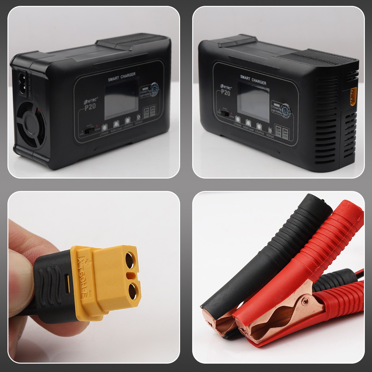 20-Amp Lifepo4 Lithium AGM Gel Smart Battery Charger, 12V/20A 24V/10A Maintainer