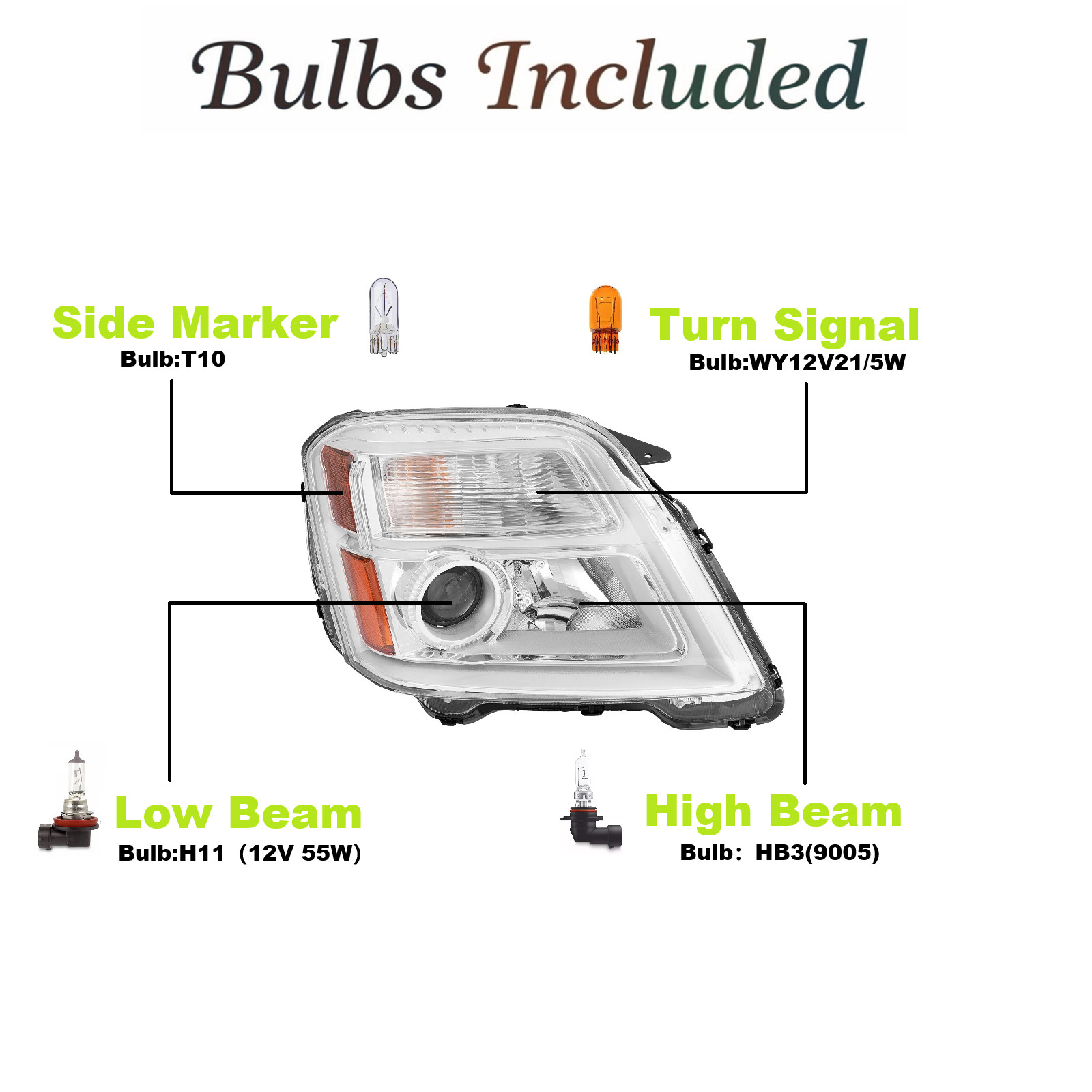 Halogen Headlight For 2010-2015 GMC Terrain SL/SLT/SLE Chrome Left+Right Pair