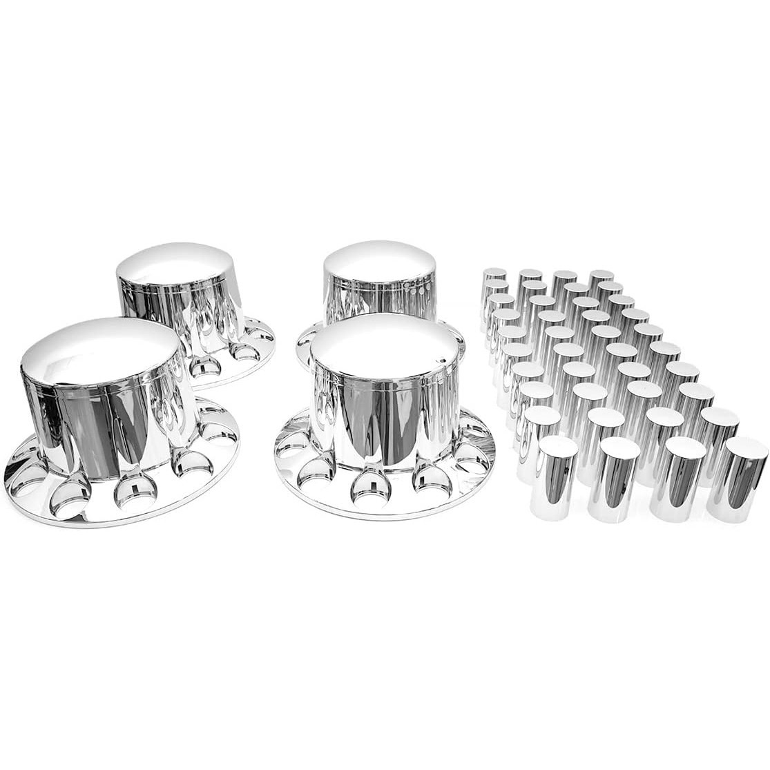 4 Rear Dome Axle Covers 33mm Thread On Chrome Flat Lug Nut Caps for Semi Truck