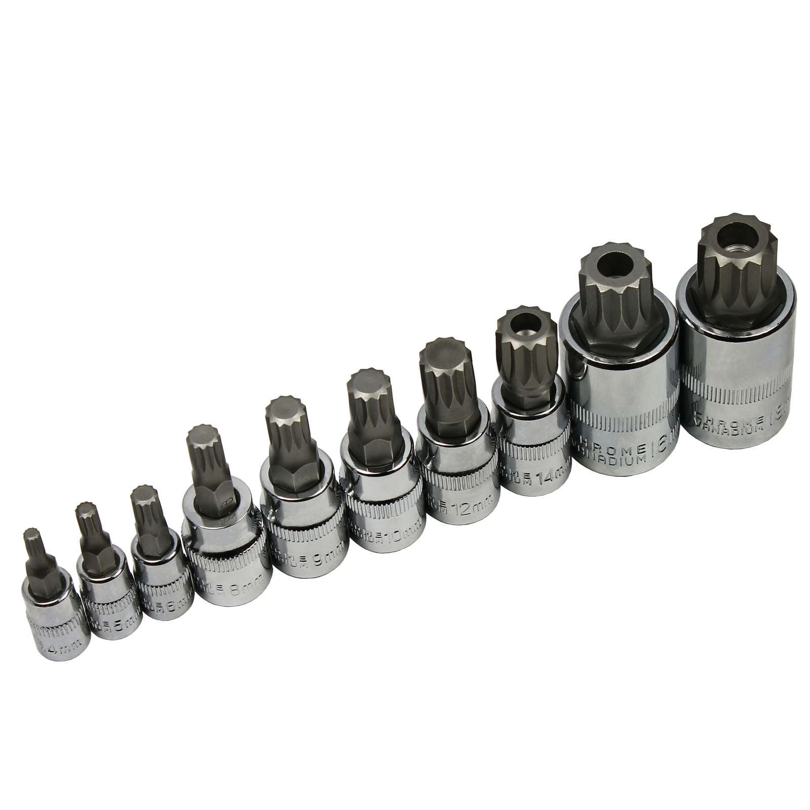 10pc XZN Triple Square 12 Point Spline Bit socket Set 4MM – 18MM