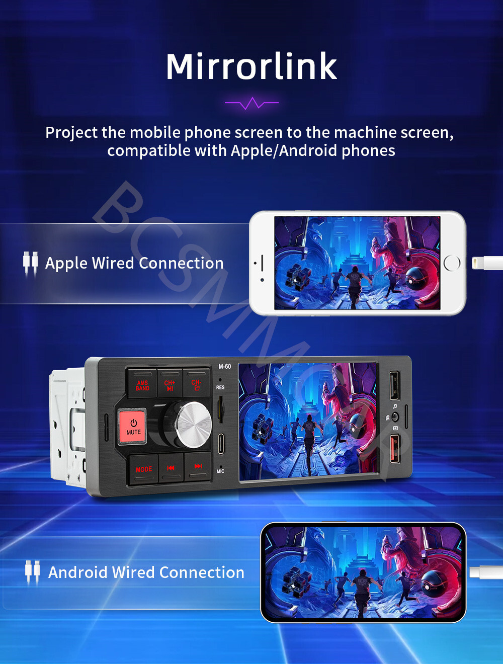 4.1″ 1DIN Car Stereo Radio Bluetooth Touchscreen FM MP5 Player For Apple Carplay
