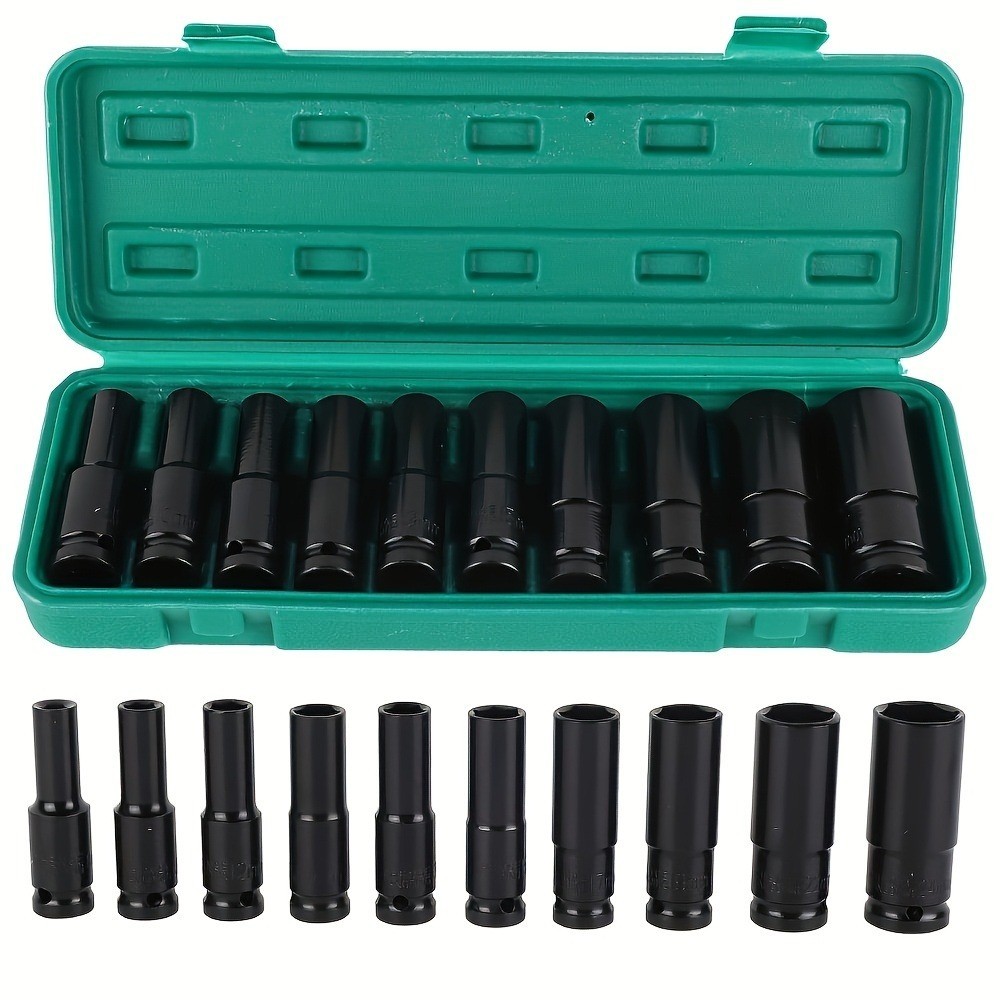 10PCS 1/2″ Deep Impact Socket Set Drive 6 Point Metric Garage Tool 10 – 24mm USA