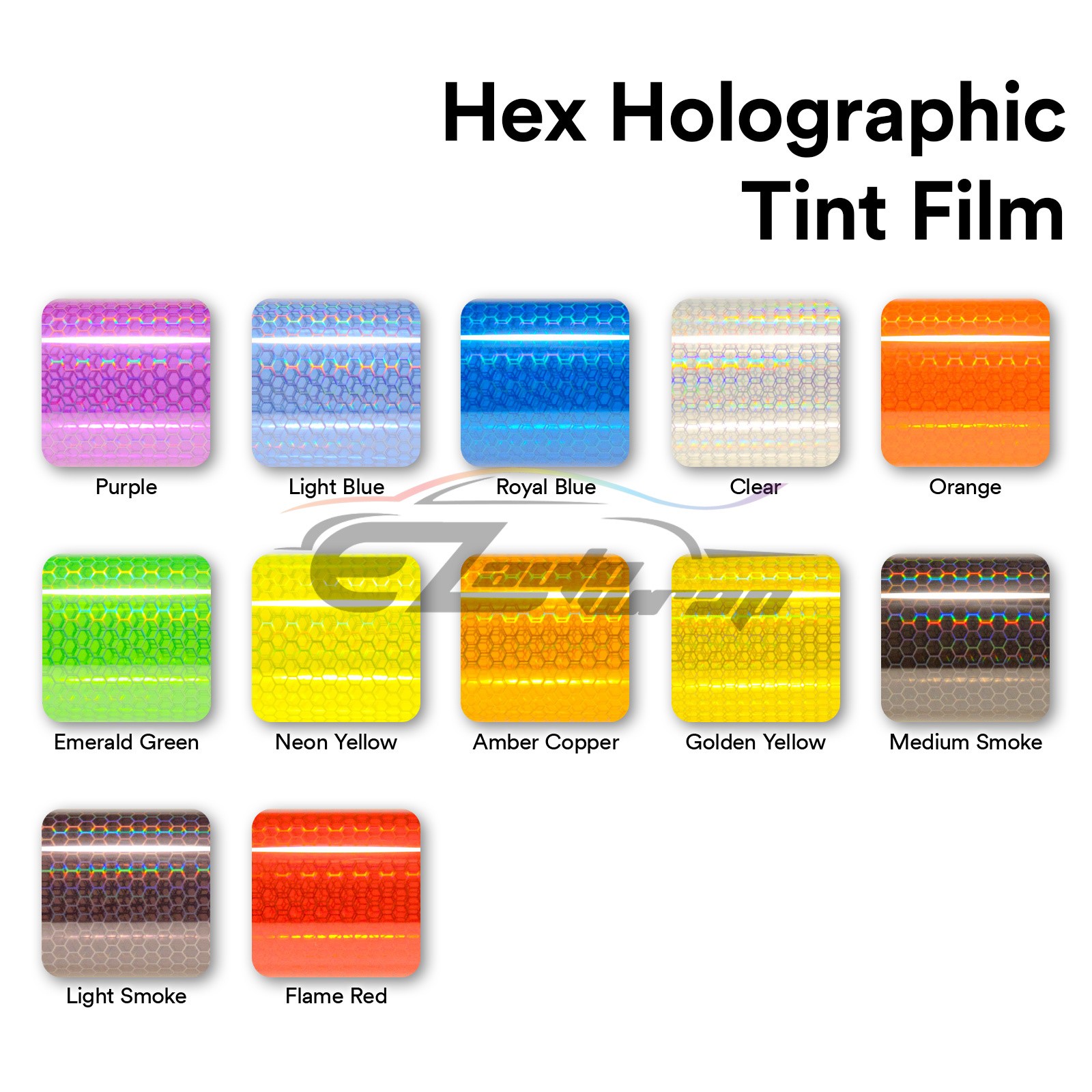 12″ Hex Holographic Gloss Headlight Taillight Tint Film Fog Honeycomb Protective