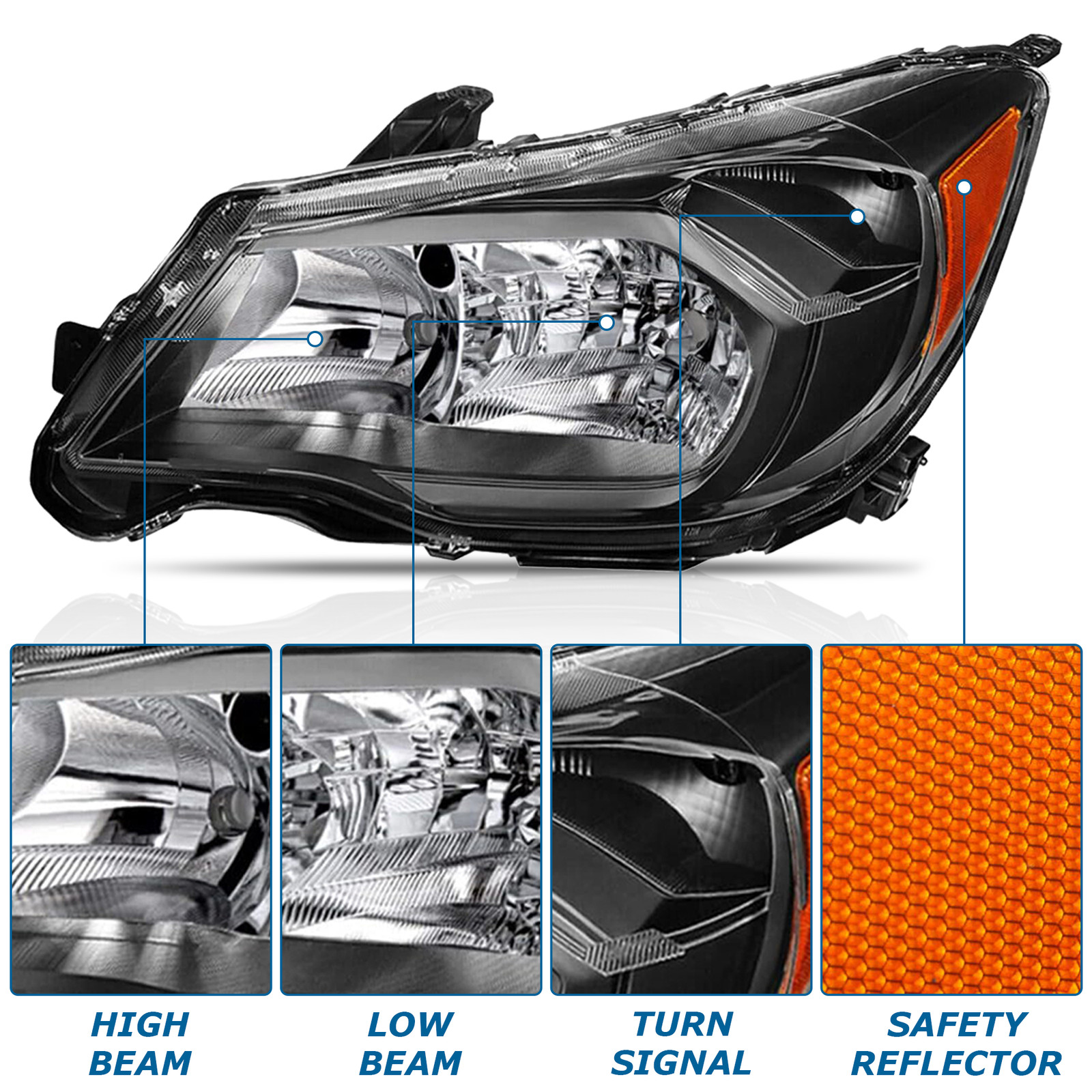 pair Halogen Headlight Black Housing Left & Right For 2014-2016 Subaru Forester