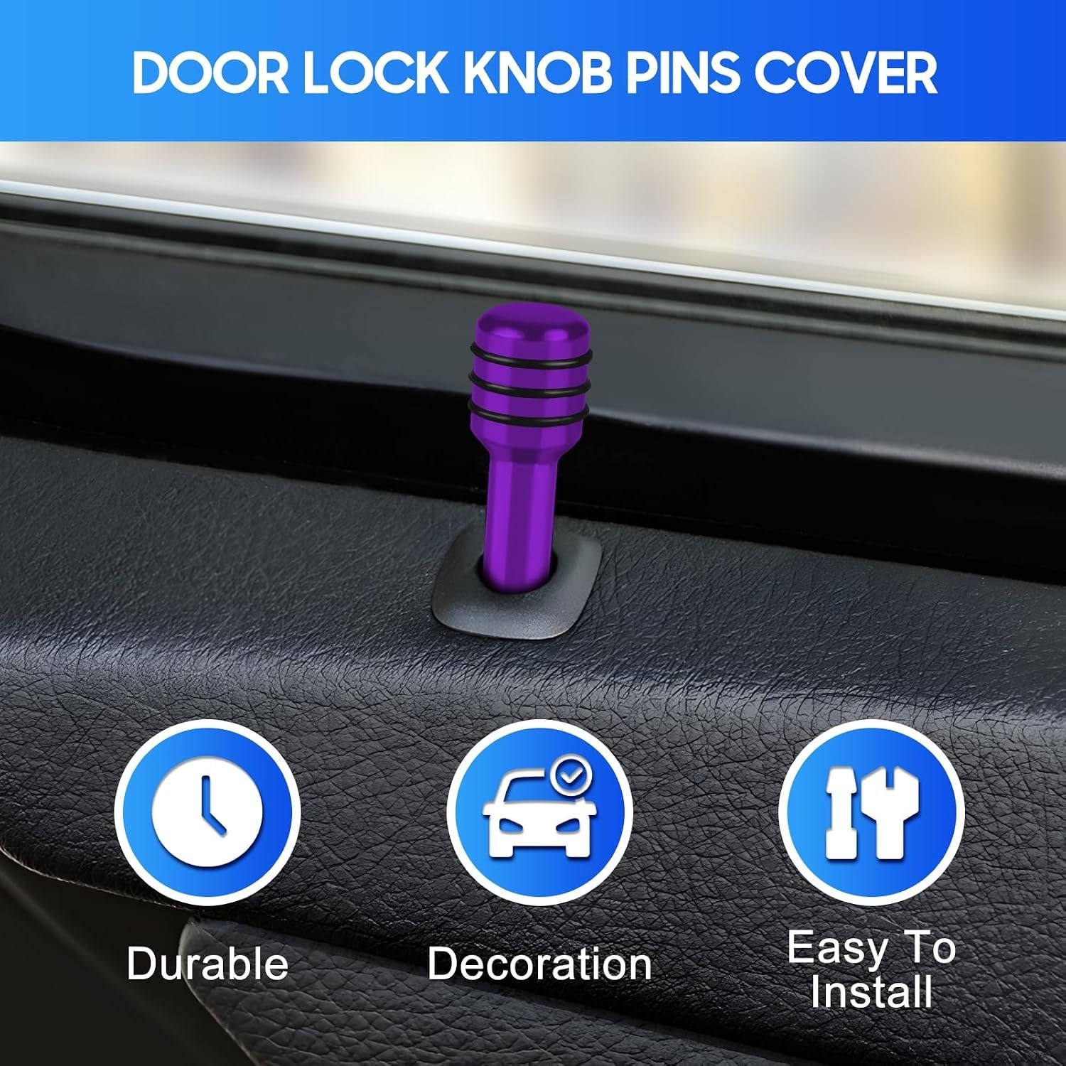 4PCS Car Door Lock Knobs Aluminum Alloy Universal Auto Interior Decor Purple