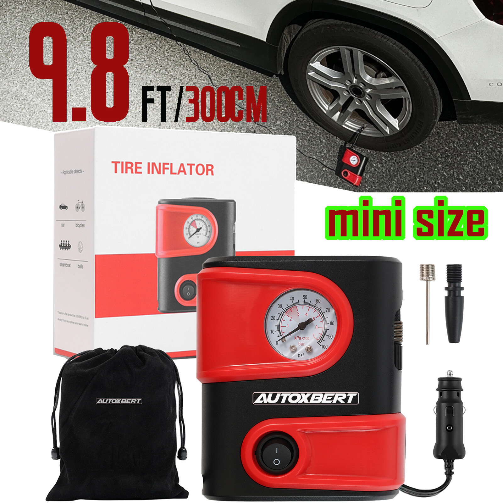 12V Portable Car Tire Auto Inflator Pump Electric Air Compressor Portable 150PSI