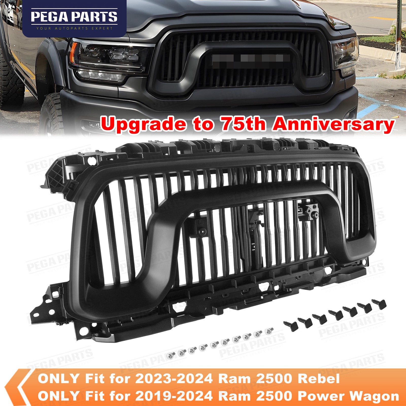For 2019-2024 Dodge Ram 2500 Front Bumper Grille Grill 75th Anniversary Style