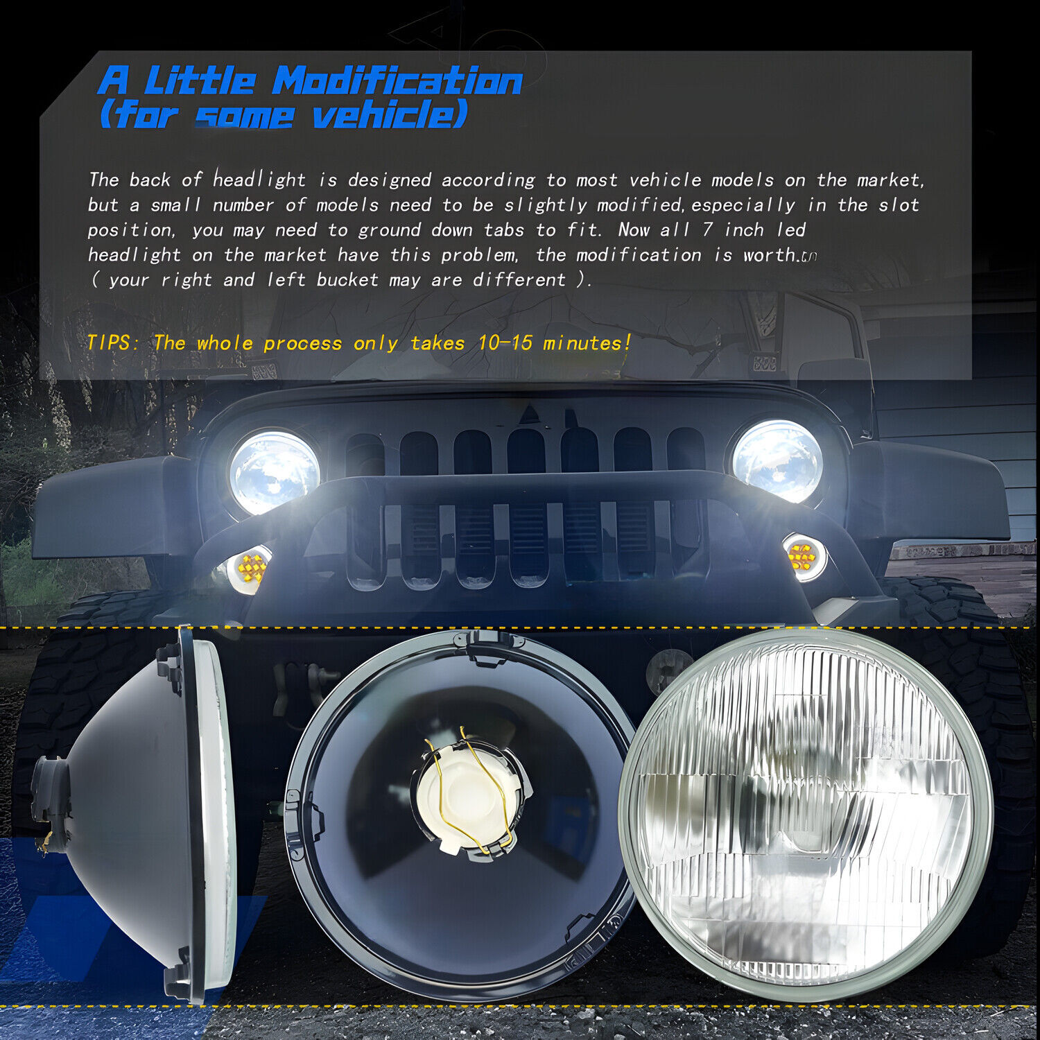 7 Inch LED GLASS Headlights Round, ORIGINAL CLASSIC LOOK conversion Chrome 2X