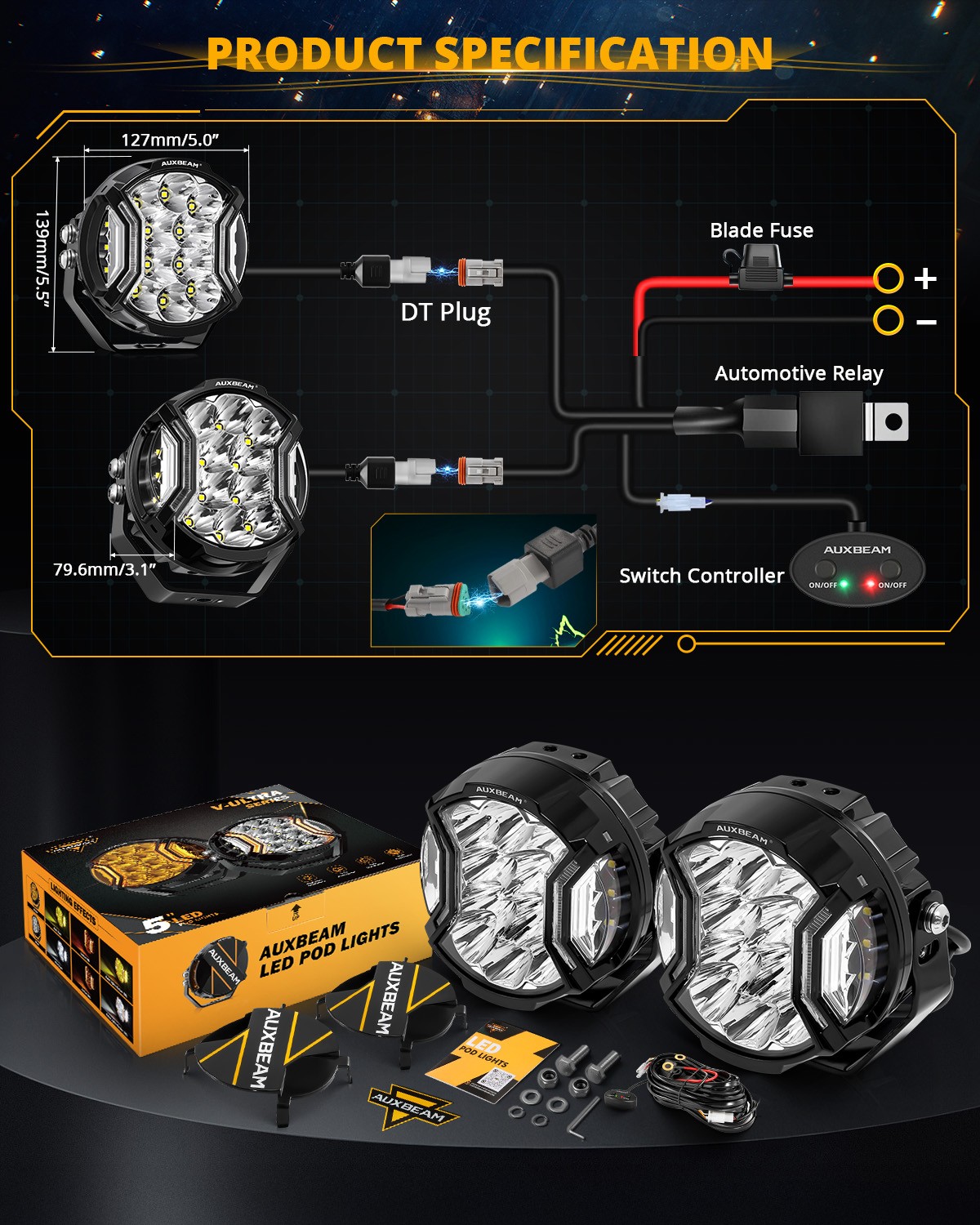Pair 6Inch 180W Tri-Row Led Work Light Bar FLOOD Offroad Driving Pods 4WD Truck