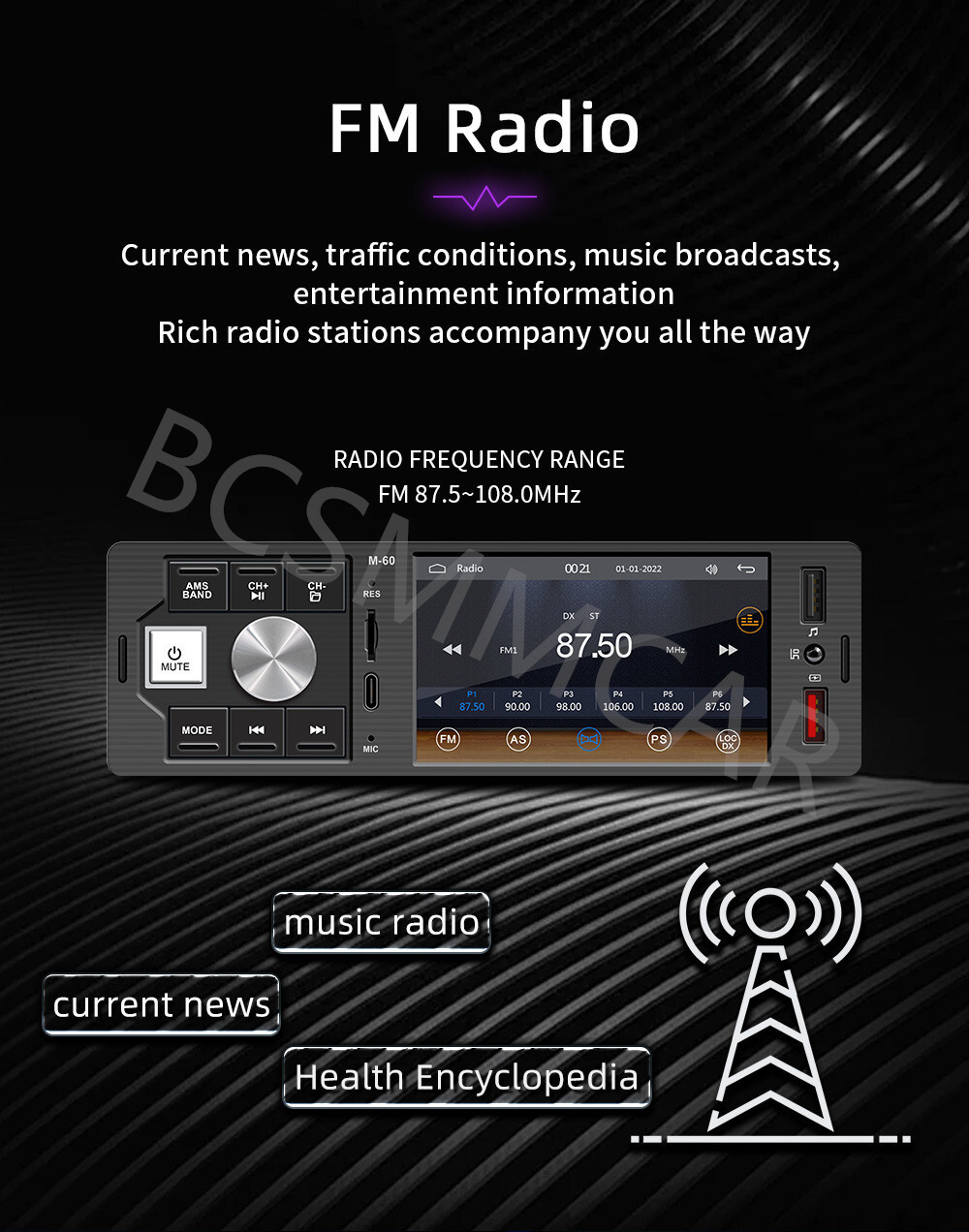 4.1″ 1DIN Car Stereo Radio Bluetooth Touchscreen FM MP5 Player For Apple Carplay