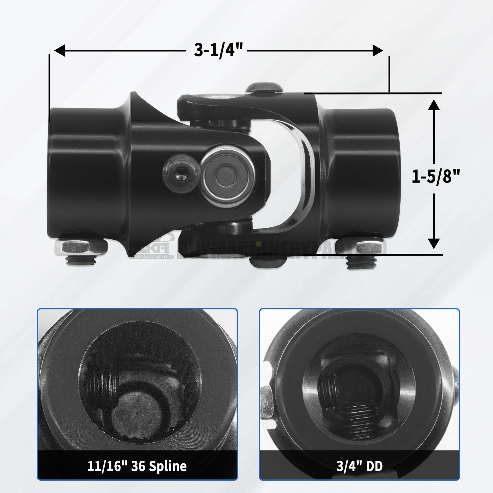 11/16″-36 Spline to 3/4 DD Steering Shaft U Joint Single Black Universal Coupler