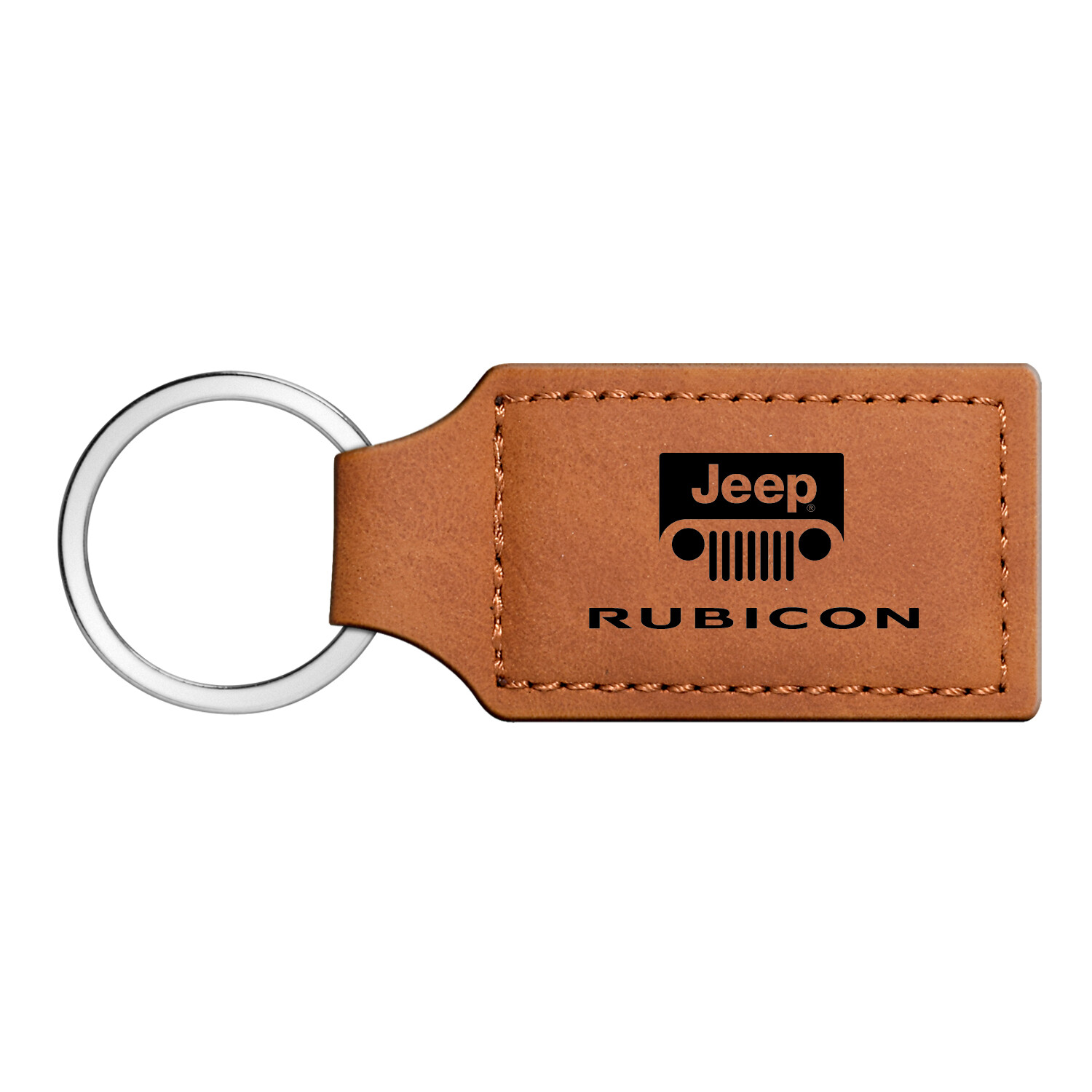 Jeep Rubicon Rectangular Brown Leather Key Chain Key-Ring