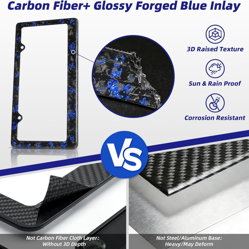 Blue Flakes Forged Carbon Fiber License Plate Frame for US Standard Car
