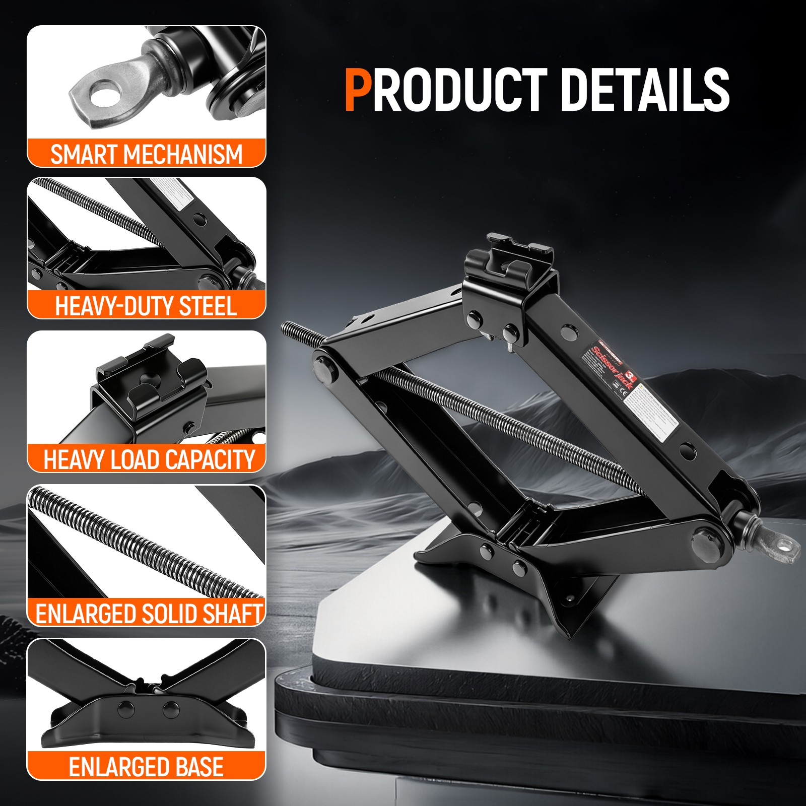 Heavy Duty 3T Scissor Jack Car Emergency Lift Tool 440mm w/ 360 Rotatable Head