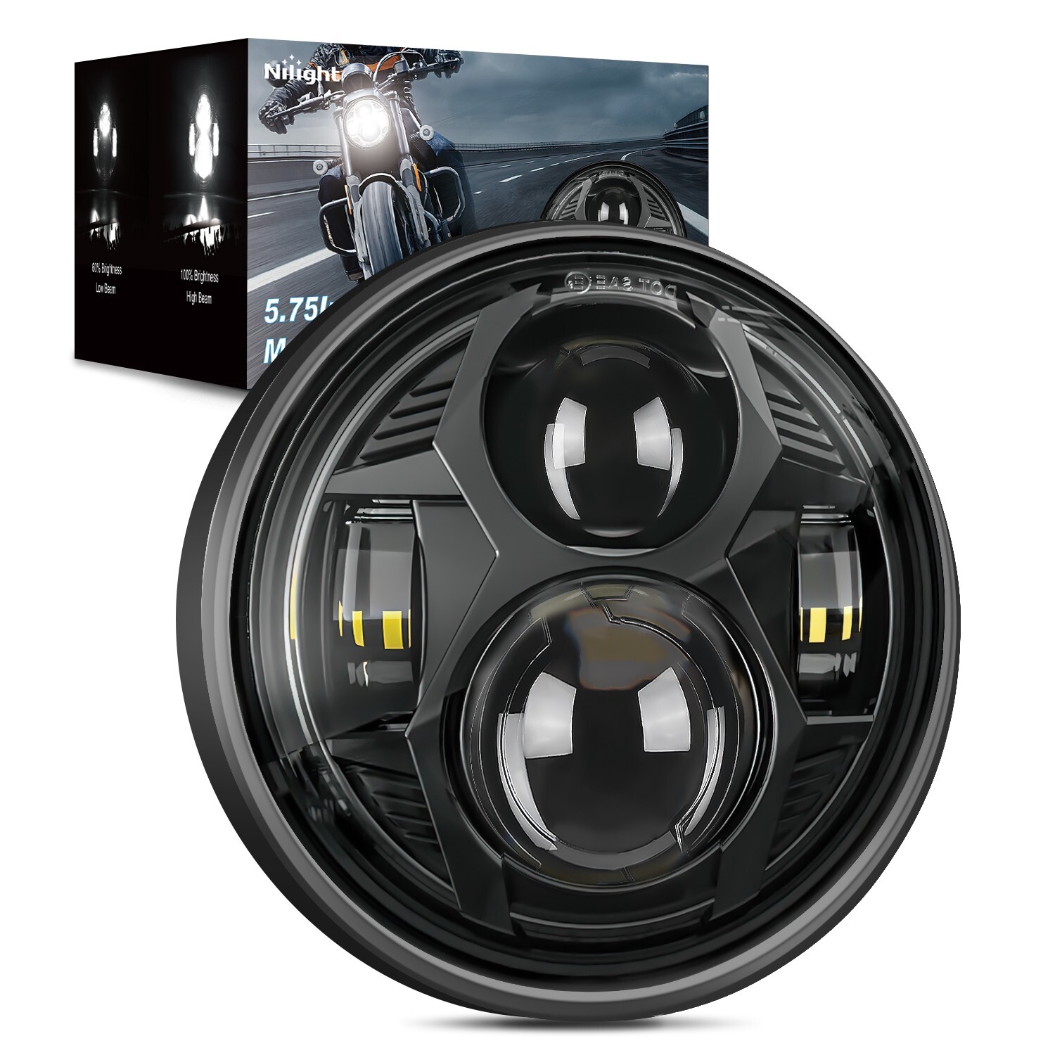 Nilight 5-3/4 5.75 Inch Motorcycles LED Headlight 2 Years Warranty