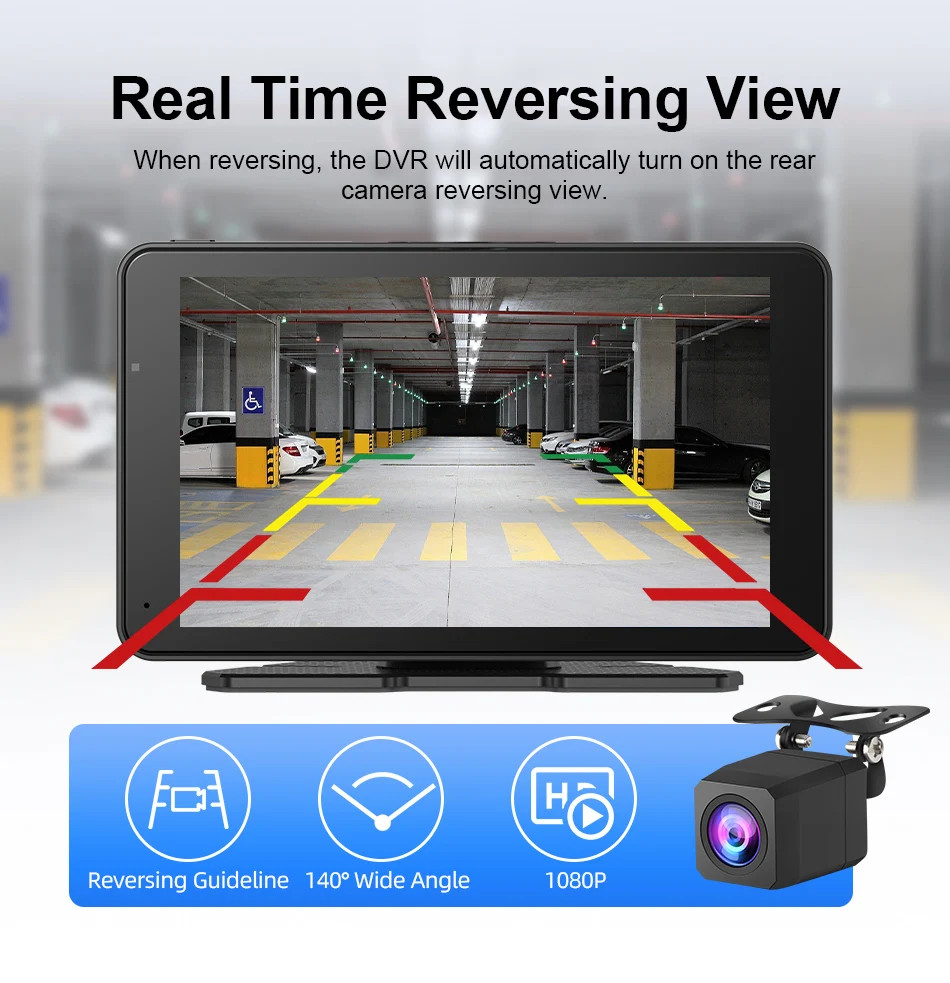 7″ Dash Cam 2.5K DVR Rearview Camera Wireless Carplay&Android GPS Navigation