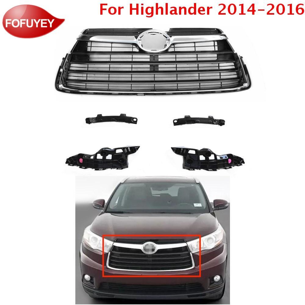 w/4 Bumper Bracket For Toyota Highlander 2014-16 Front Upper Chrome Grille Grill