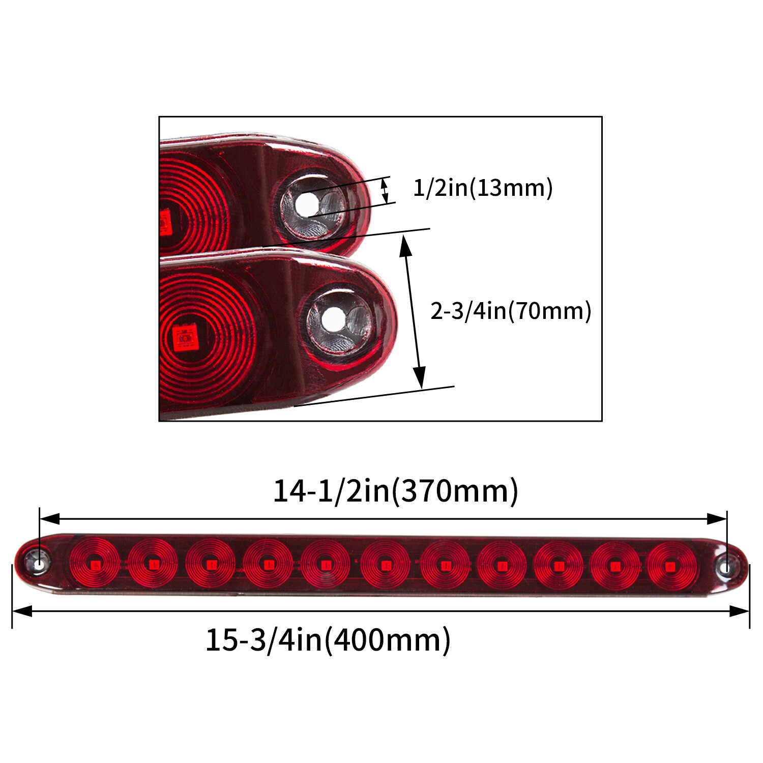 2×16″ 11 LED Red Sealed Truck Trailer Brake Stop Turn Tail Submersible Light Bar