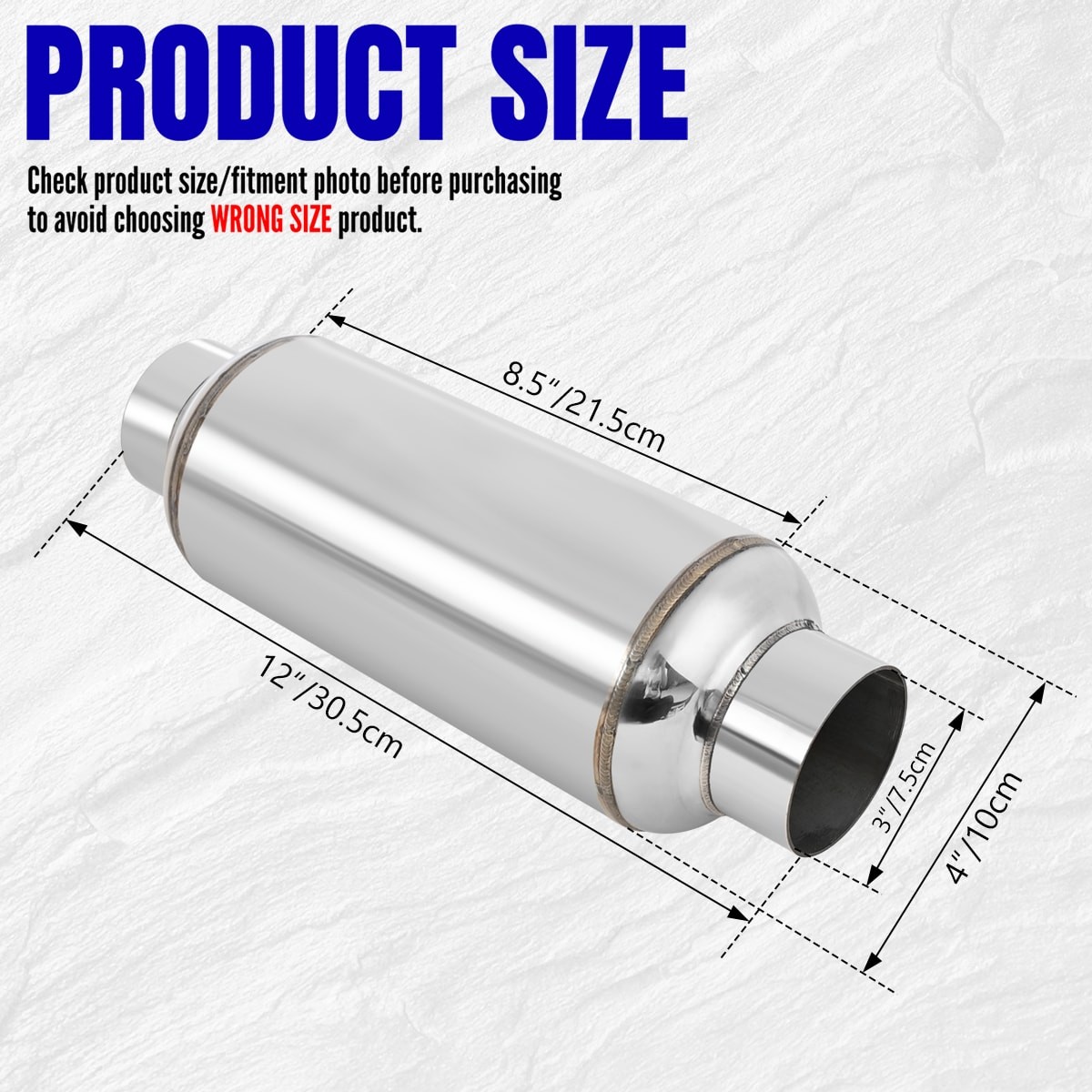 1PC Exhaust Muffler / Resonator Stainless Steel 3″ IN 3″ OUT 12″ Overall Length