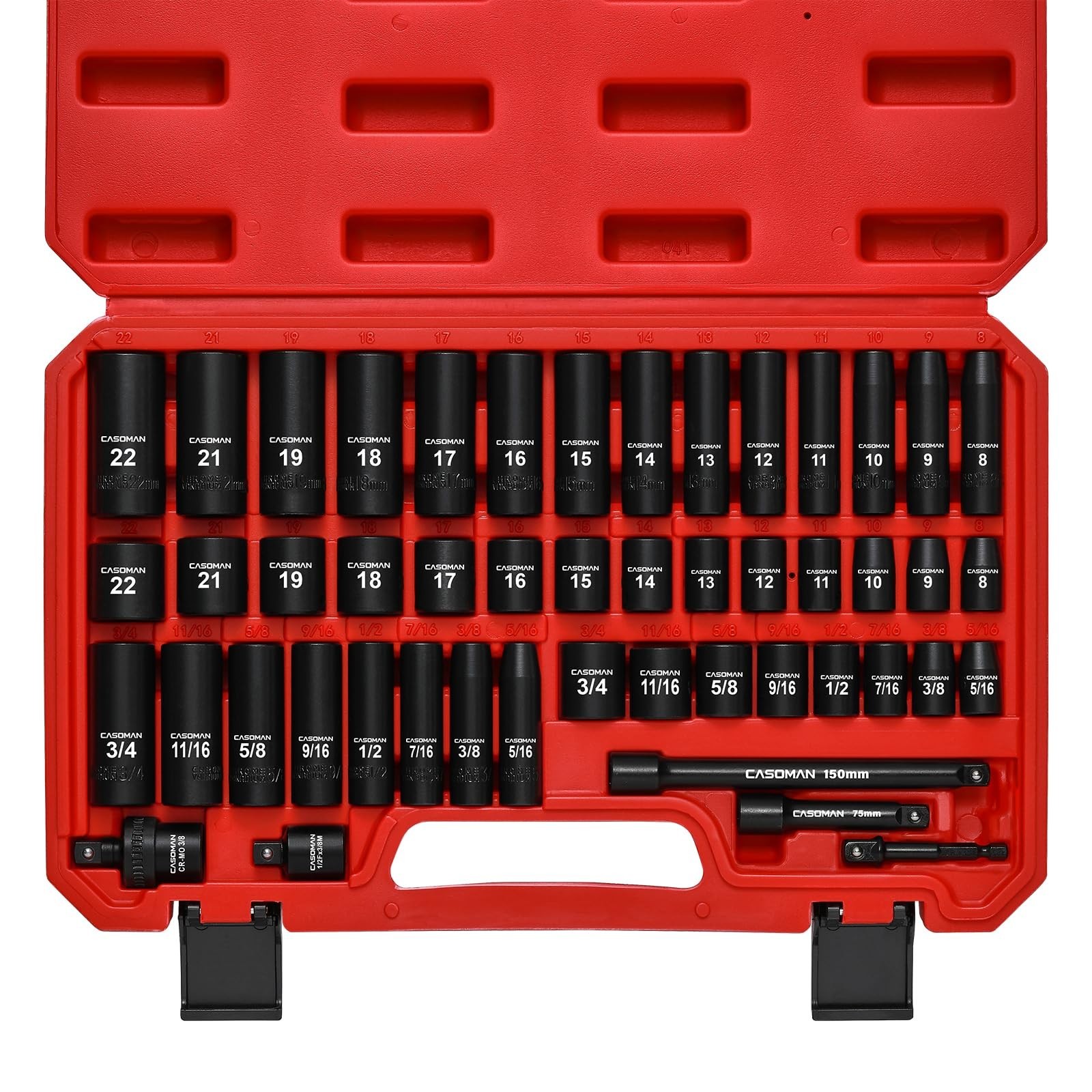 49-Piece 3/8″ Drive Impact Socket Set, SAE & Metric, 6 Point Cr-V Steel, Durable