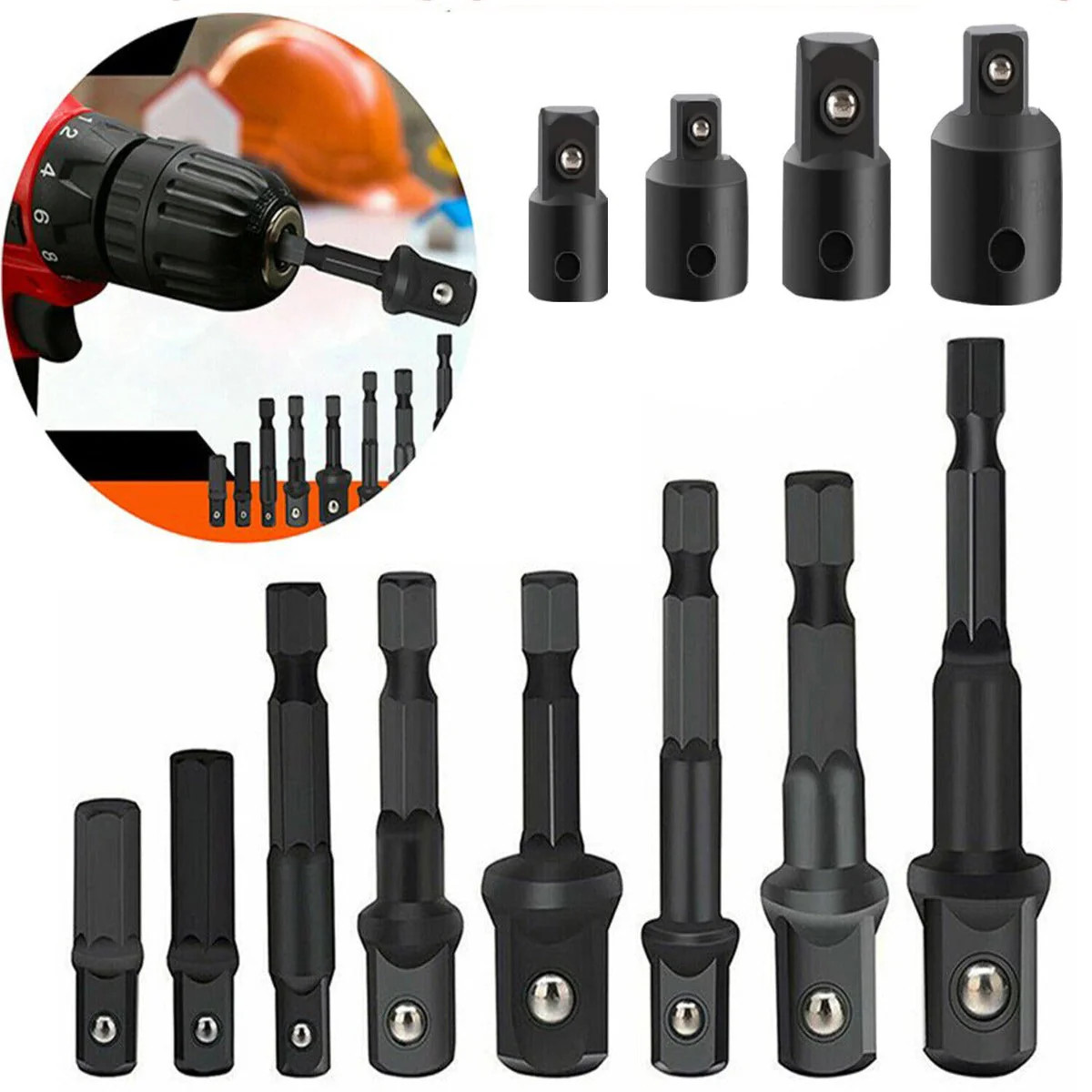 12Pcs Socket Adapter Bit Set, for Home Workshop (Black)