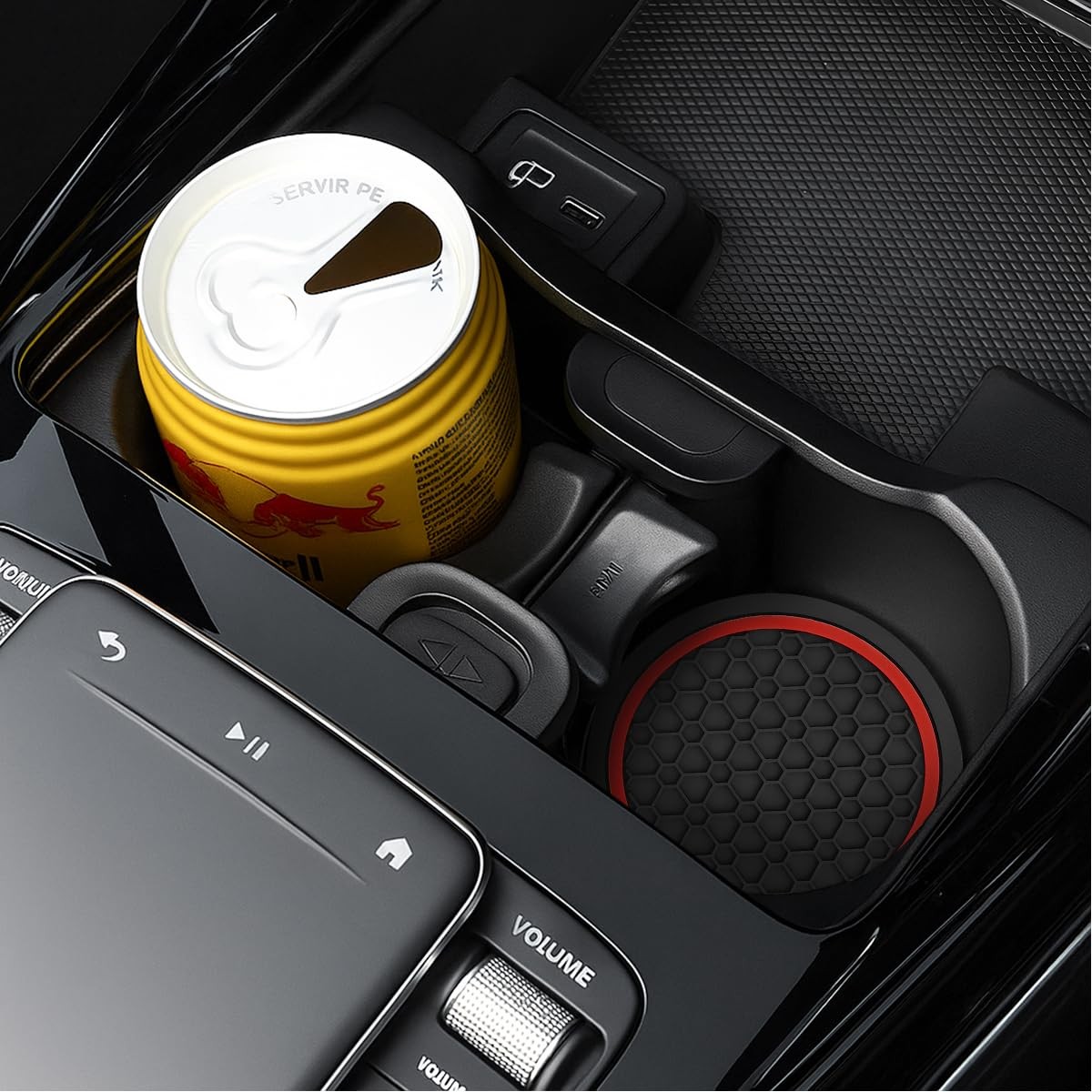 ANFTDCO 4PCS Car Cup Holder Coasters, Non-Slip Dustproof Automotive Black/Red