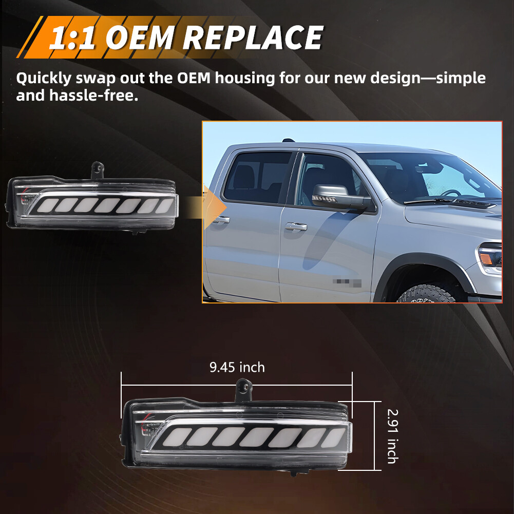 Clear Switchback White & Amber LED Side Mirror Signal Lights For 2019+ RAM 1500