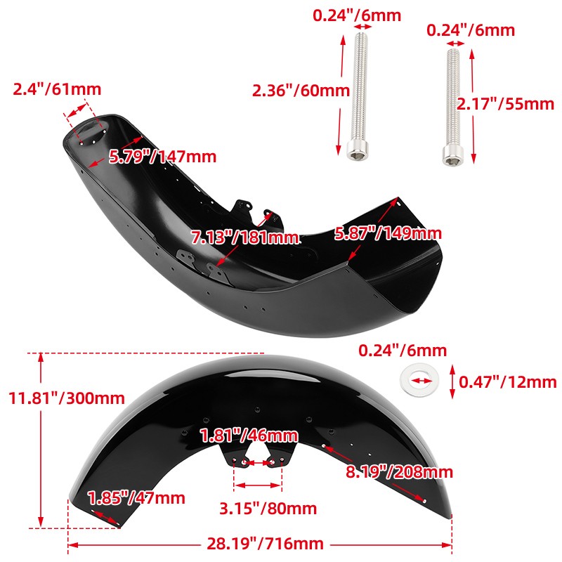 Vivid Black Front Fender For Harley Street Electra Glide Ultra Classic 2014-Up