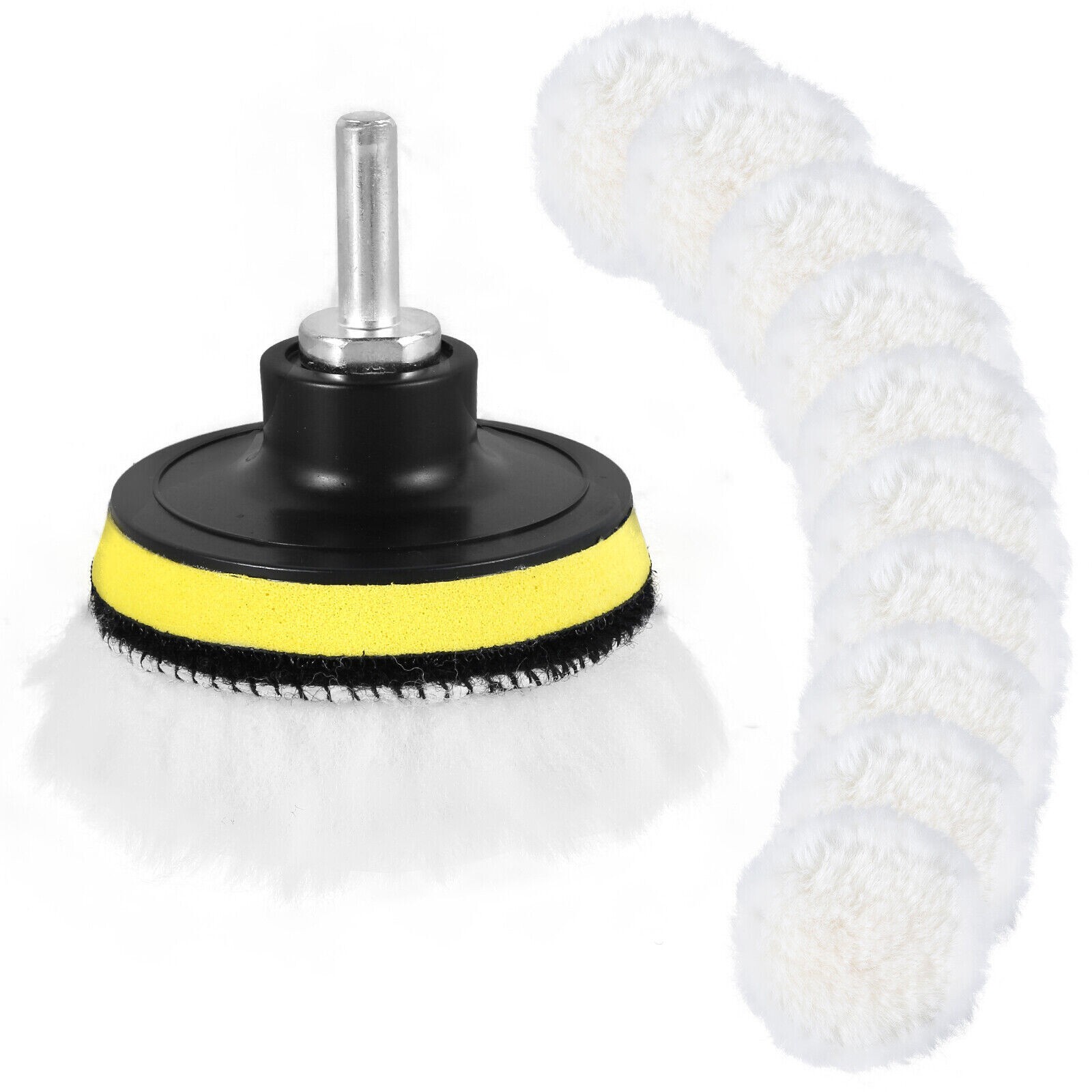 10pc 3″ Buffing Polishing Pad Car Wool Wheel Mop Kit Auto Polisher Drill Adapter