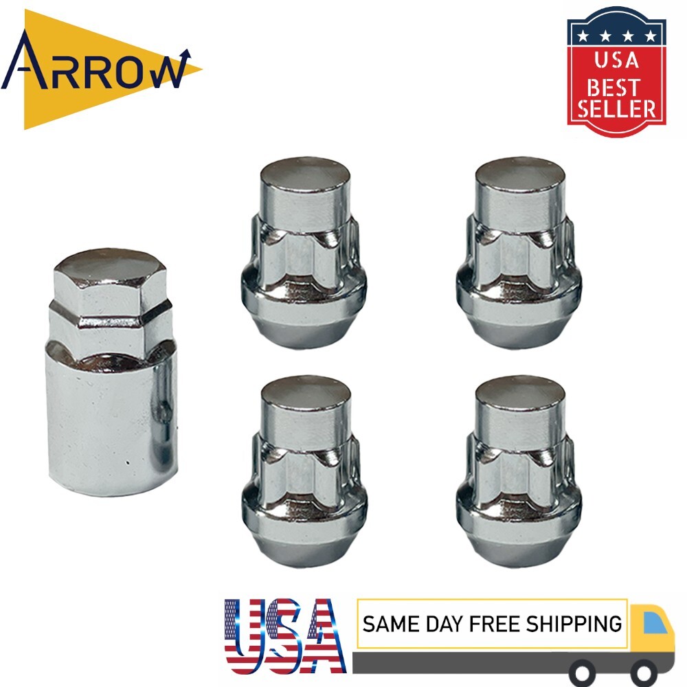 4x 1.25″ Chrome M14x1.5 Anti-Theft Wheel Lock Nut & Key Fit Honda Acura and More