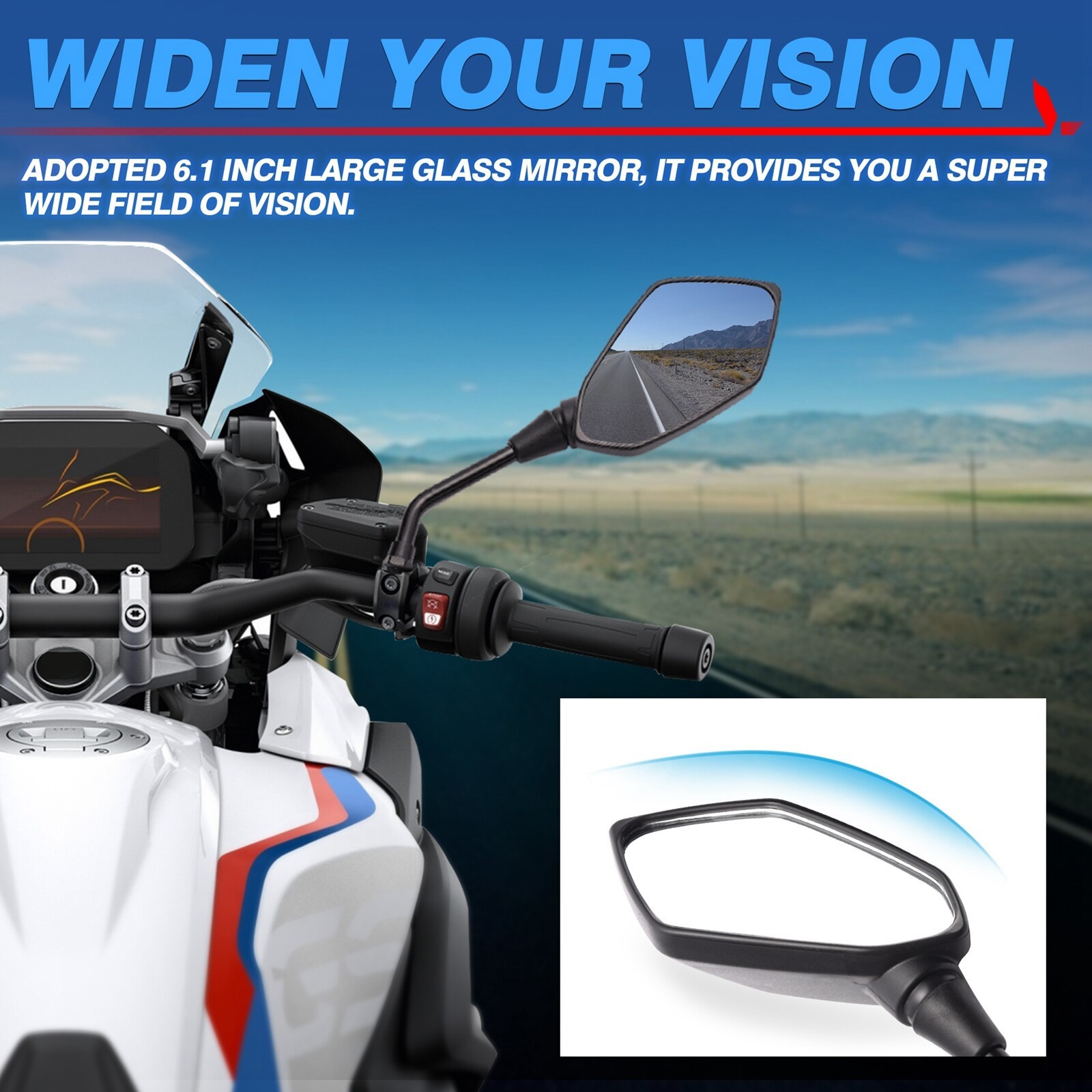 Pair 7/8″ 22mm Handlebar End Rearview Side Rear View Mirror Universal Motorcycle