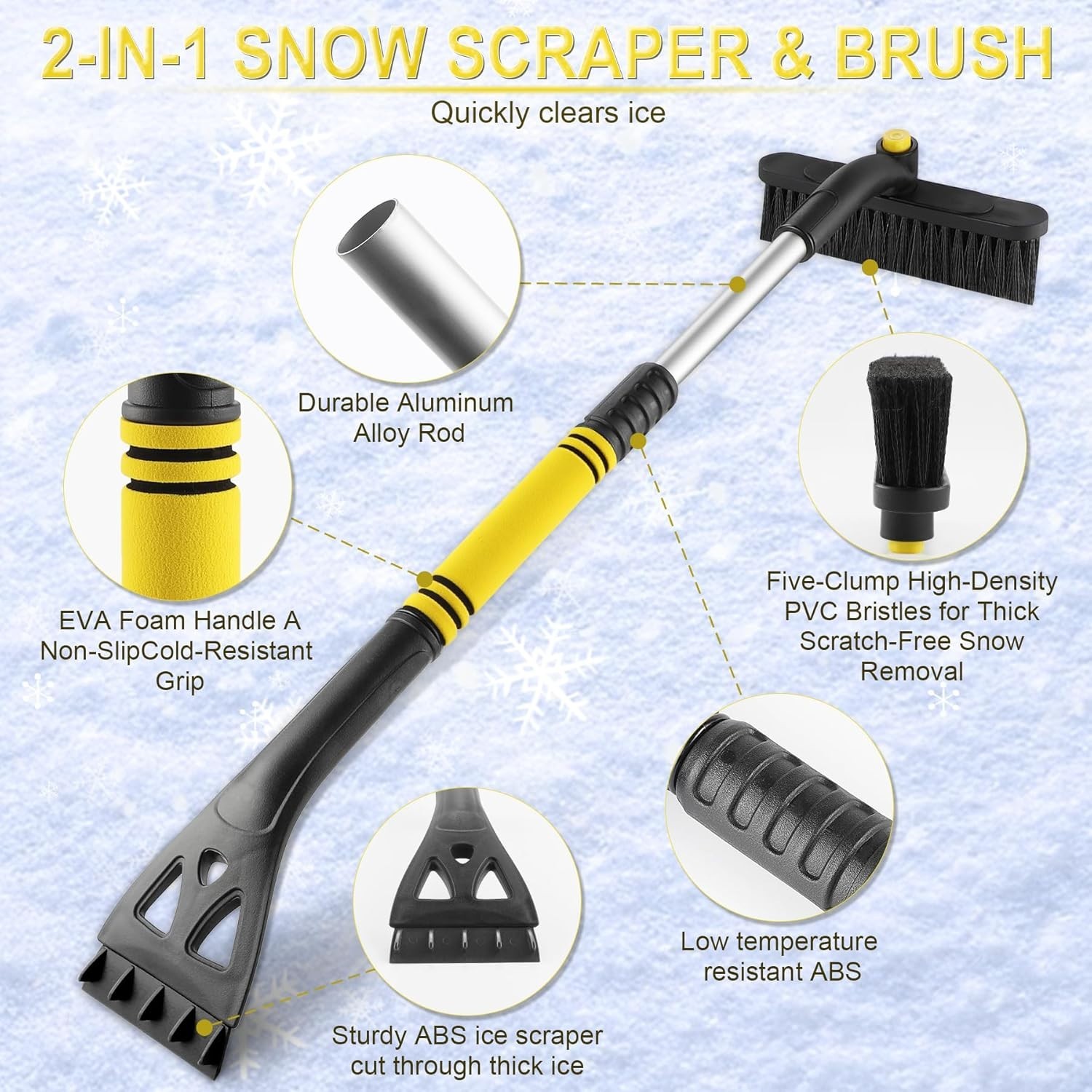Heavy-Duty 32″ Extendable Ice Scraper & Rotating Snow Brush for Winter Safety