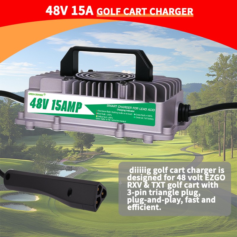 48V 15A IP67Golf Cart Battery Charger For EZGO TXT RXV W/ 3Pin Triangle Plug