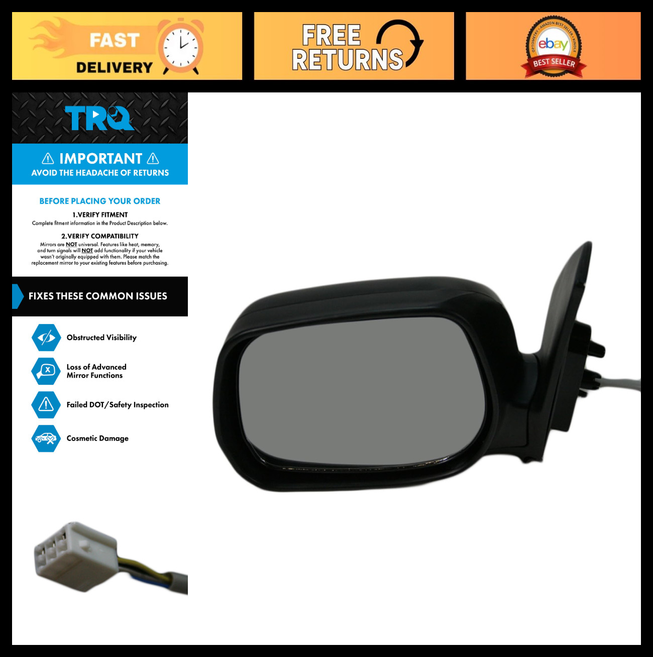 Power Side Mirror for 2001-2003 Toyota RAV4 – Paint to Match, Manual Fold, Left