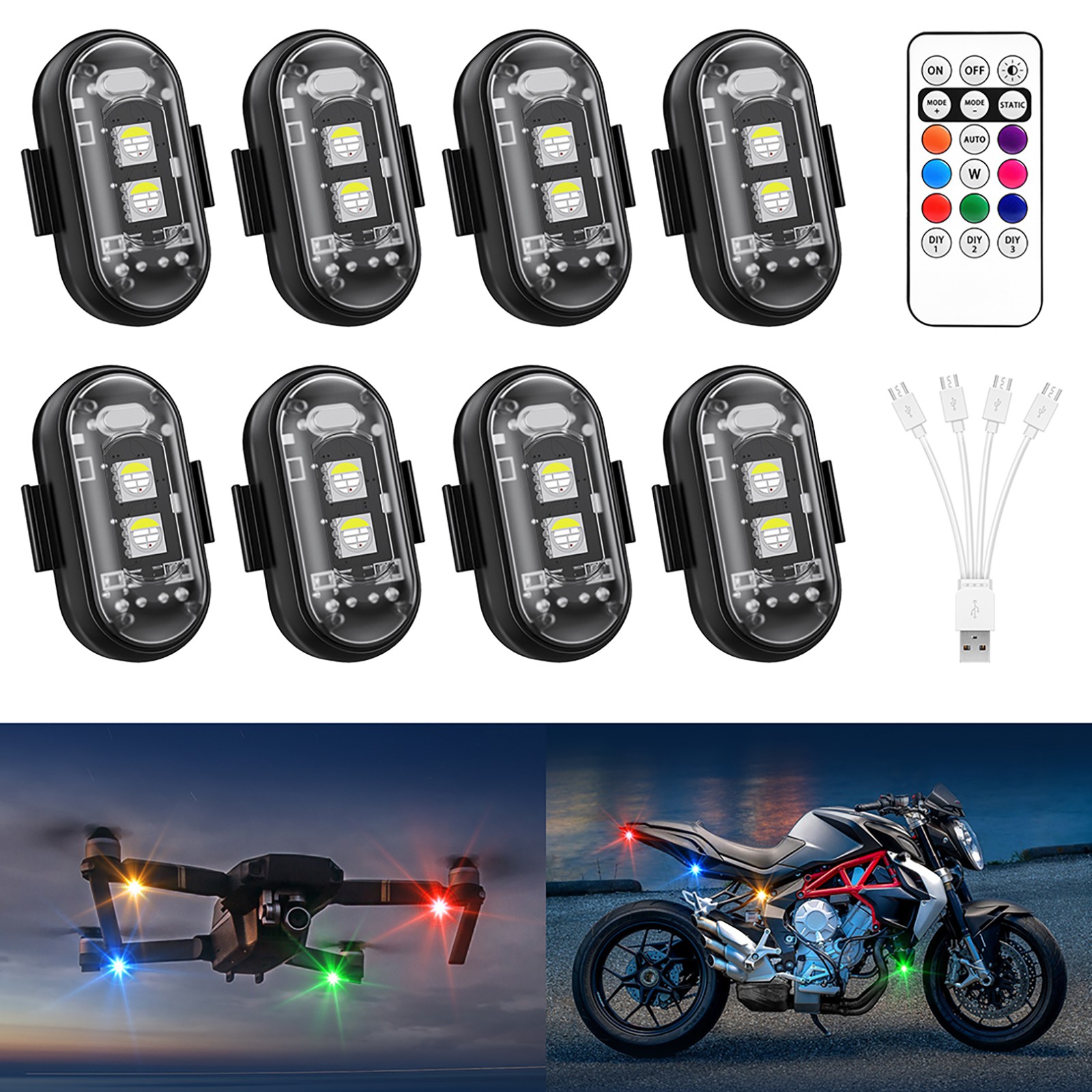 RGB Led Car Ambient Lights Rechargeable Wireless Car Light With Remote Control