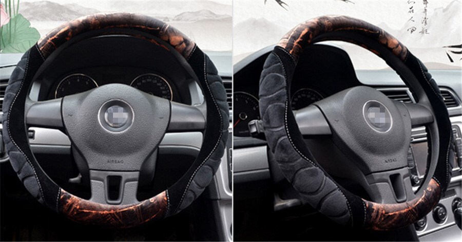 New short plush steering wheel cover flocking car handle warm non-slip for car
