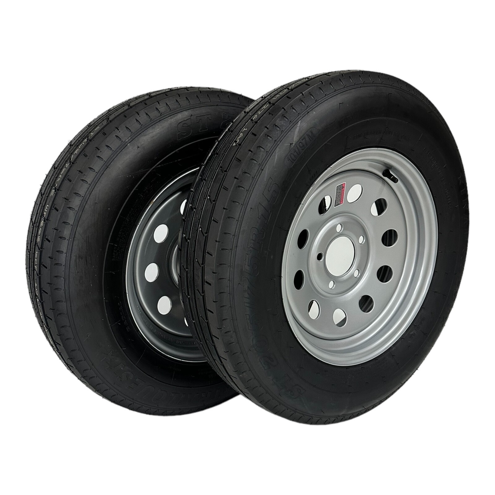 2-Pk ST205/75R15 Radial Trailer Tire, Load C, Modular 5 lug 5×4.75″ Silver Rim