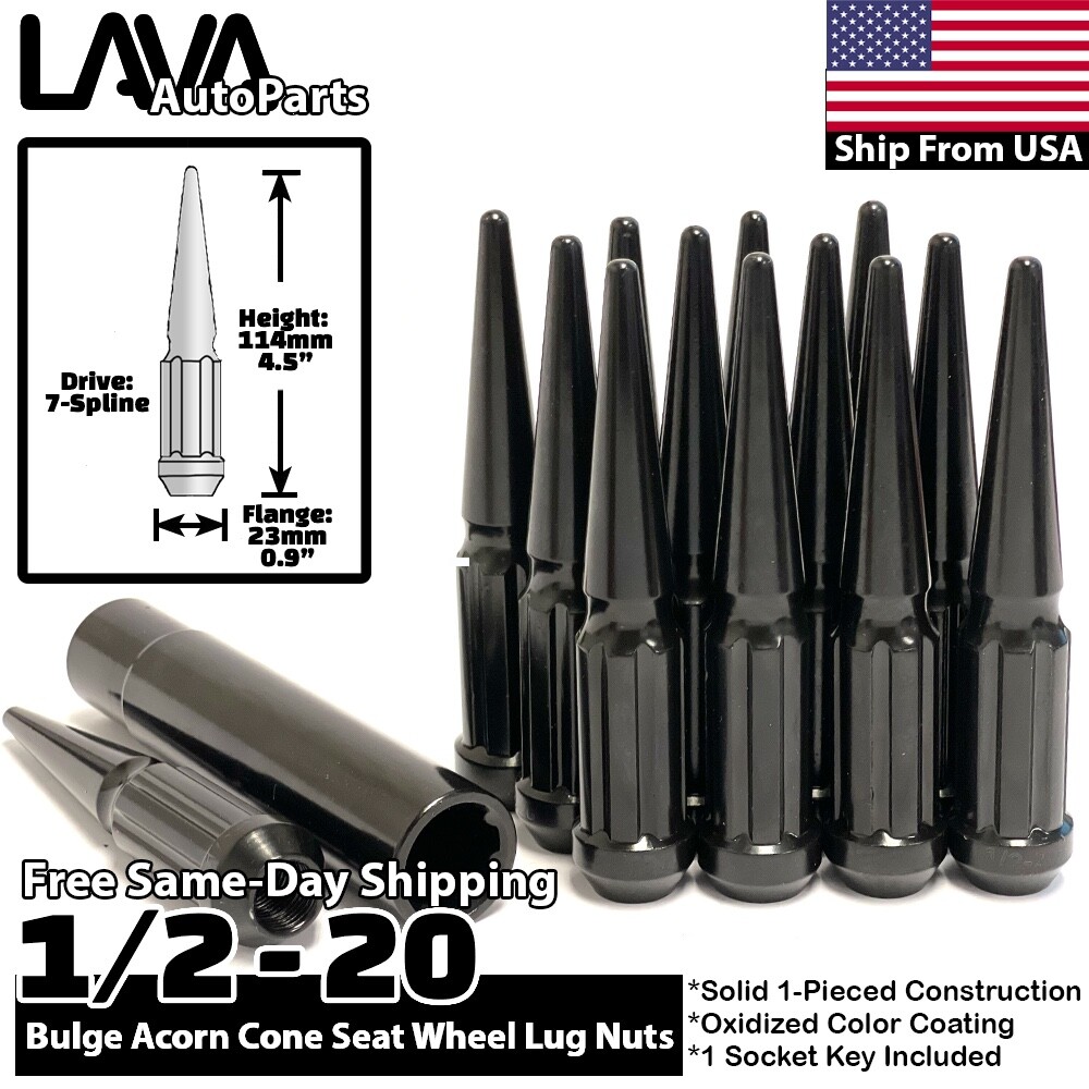 20x Black 1/2-20 Spike Lug Nut Fit Ford Explorer Taurus Mustang Ranger LTD Flex