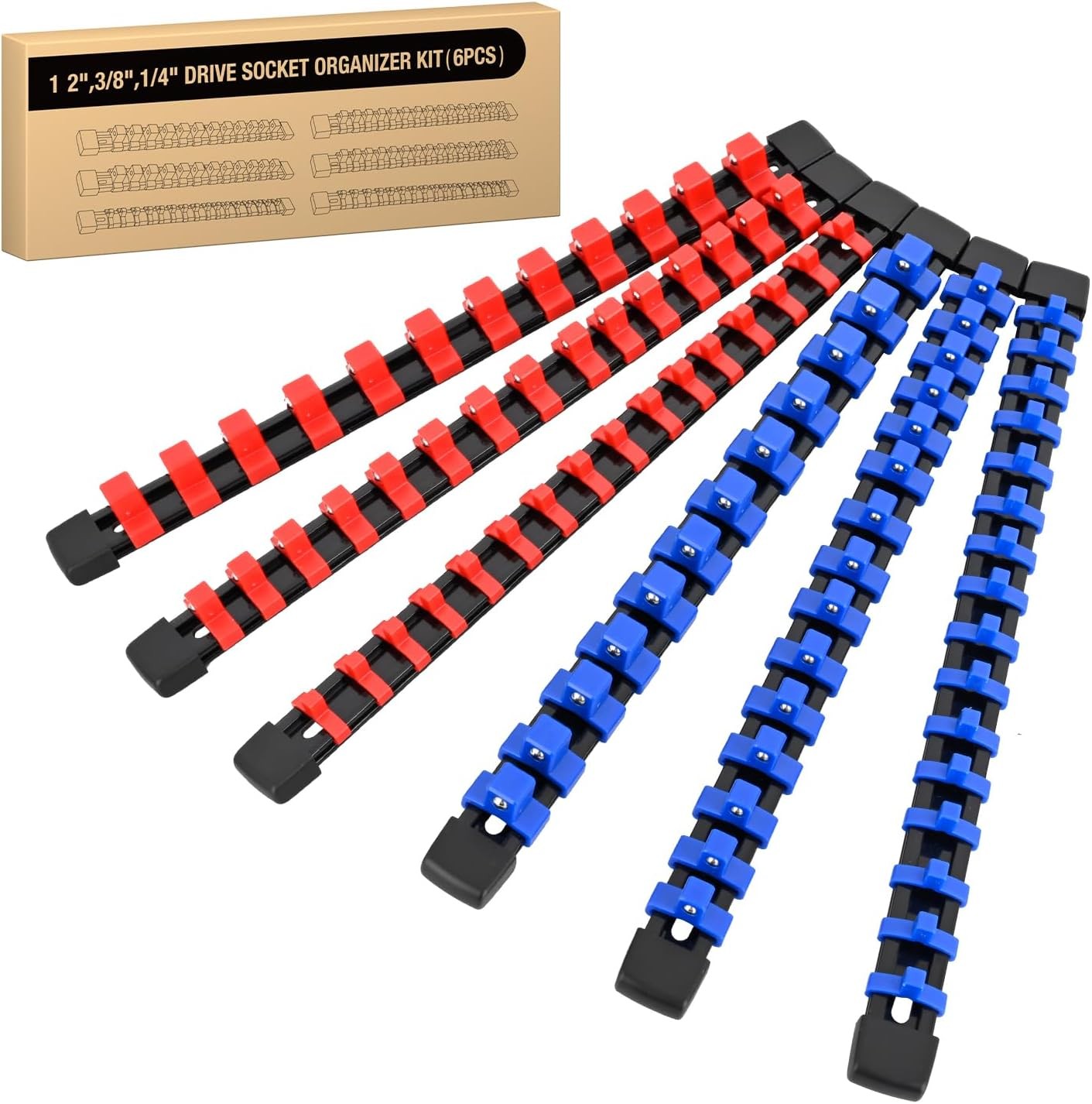 Socket Organizer ABS Socket Holder Set 1/4″ 3/8″ 1/2″ Drive Socket Rail Holders