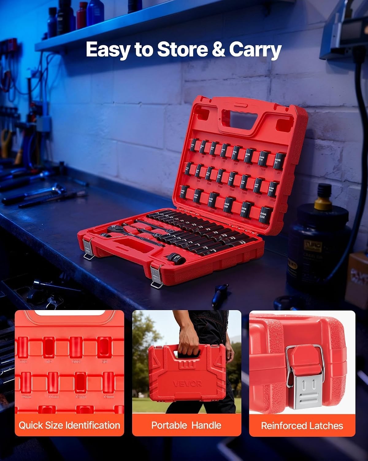3/8″ Drive Impact Socket Set, 50 Piece, SAE Metric, Deep Shallow, 6 Point, CR-V