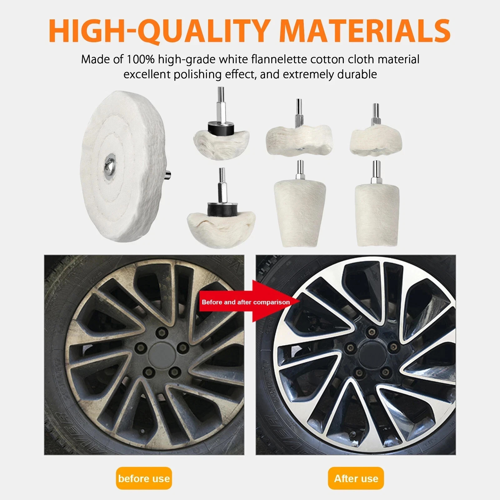 7PCS Car Polisher Polishing Buffing Pads Mop Wheel Drill Kit Aluminum Stainless